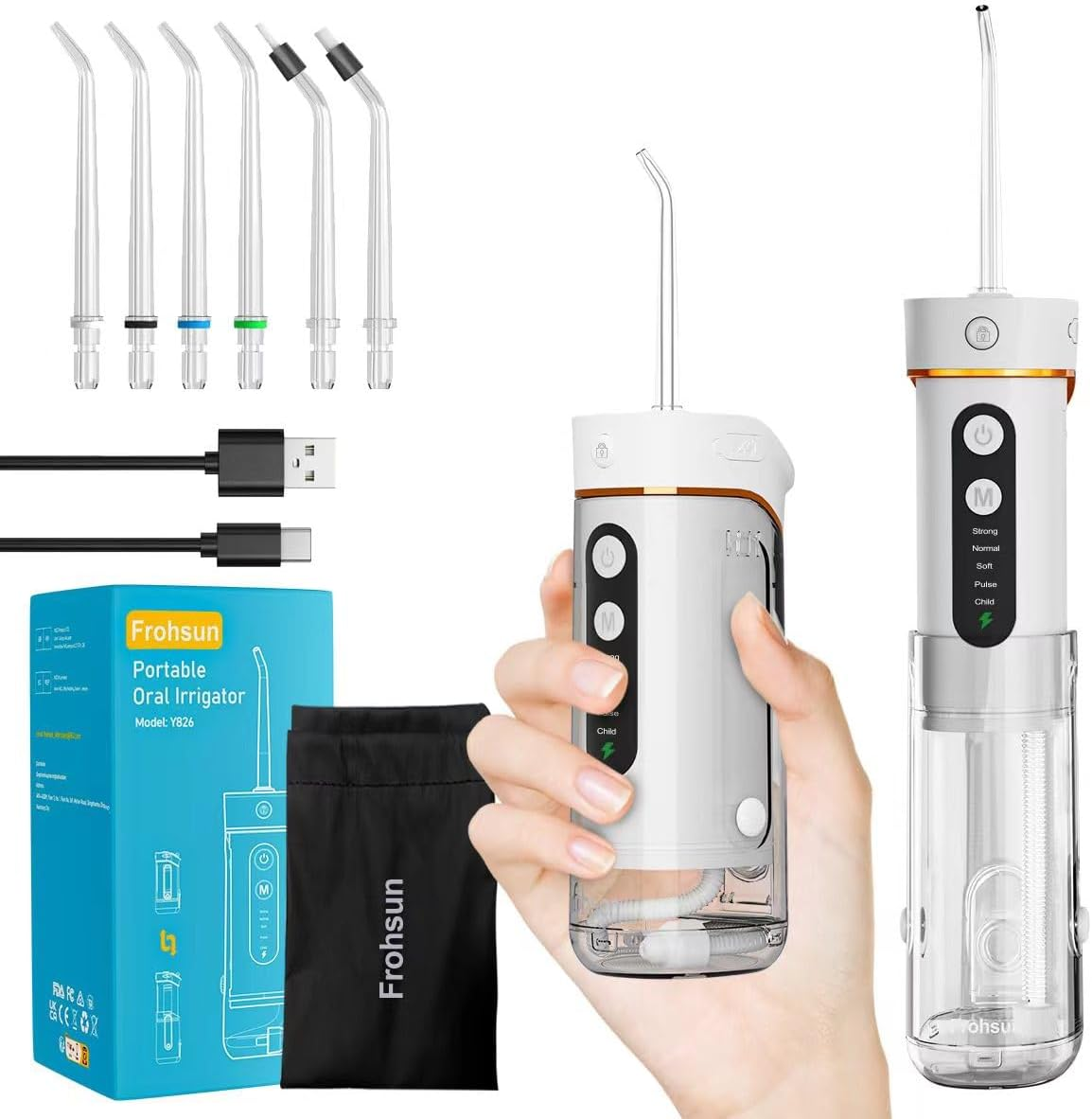 Retractable Water Dental Flosser Cordless Oral Irrigator for Dental&Oral Health 5 Pressure Modes for Kids&Adults 6 Tips IPX7 Waterproof Low Noise Rechargeable Dental Flosser for Home&Travel (Black)