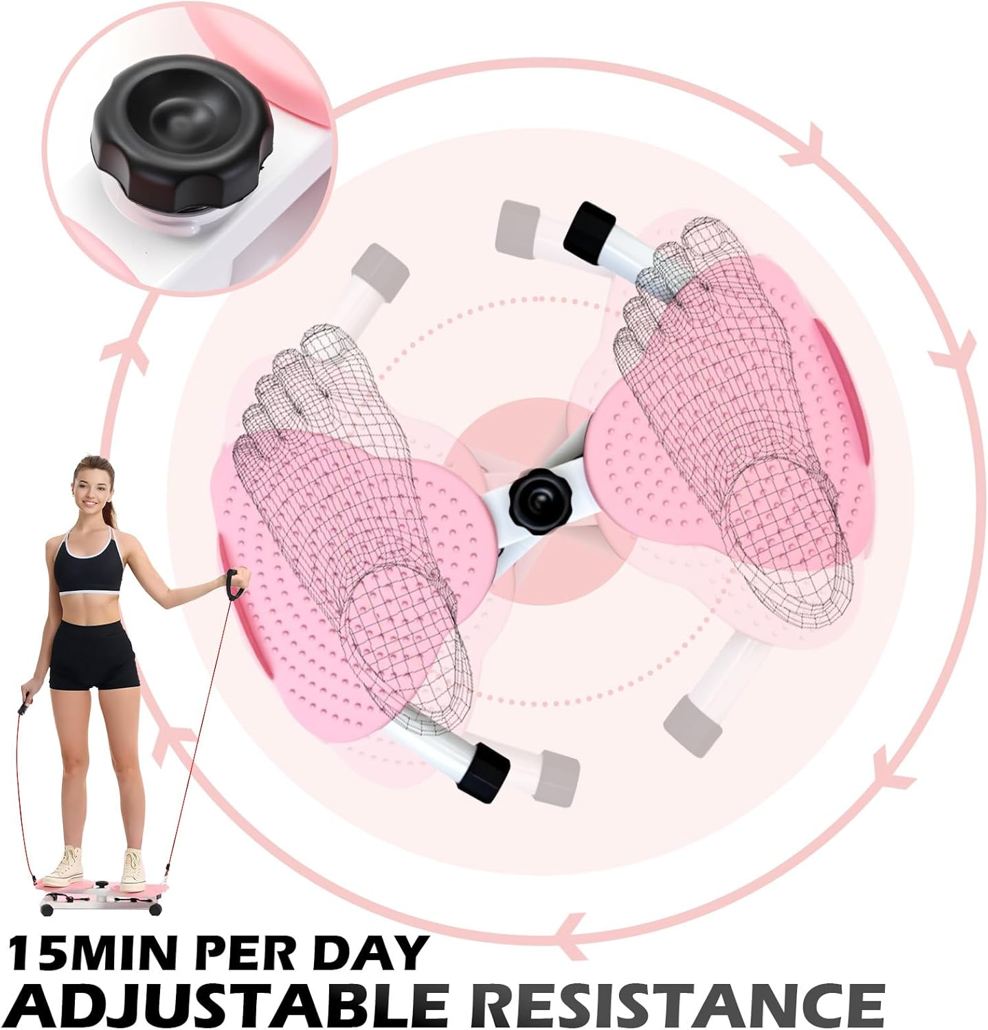 Waist Twister Machine, Adjustable Exercise Twist Board for Women Men, Noiseless Ab Twister for Home Gym Equipment, 330 Lbs Capacity with Timer, Reps, Calories with Digital Display (Pink) image number 5