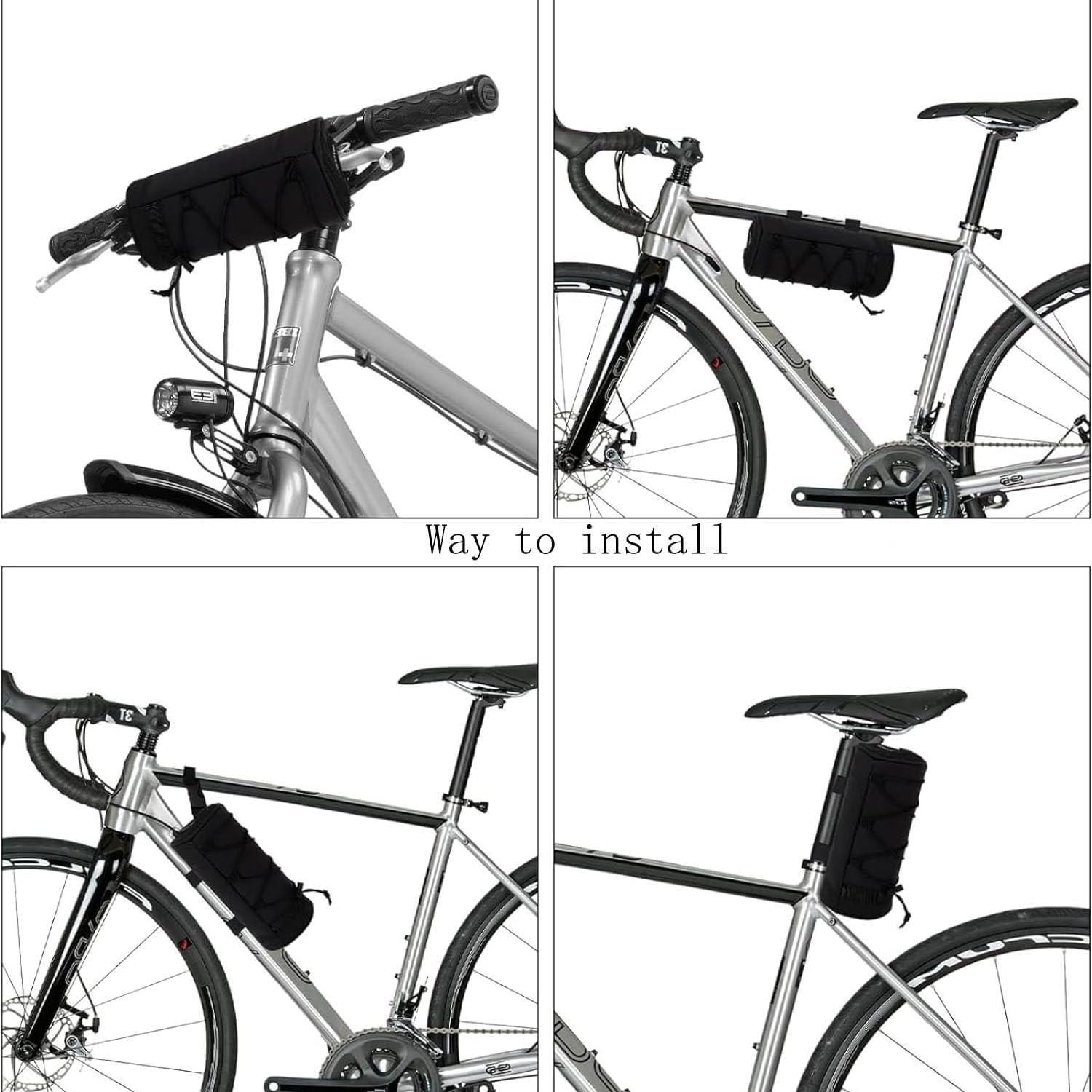 Bike Handlebar Bag Frame Bag with Shoulder Strap, Front Bag for Mountain & Road Bikes (Black) image number 3