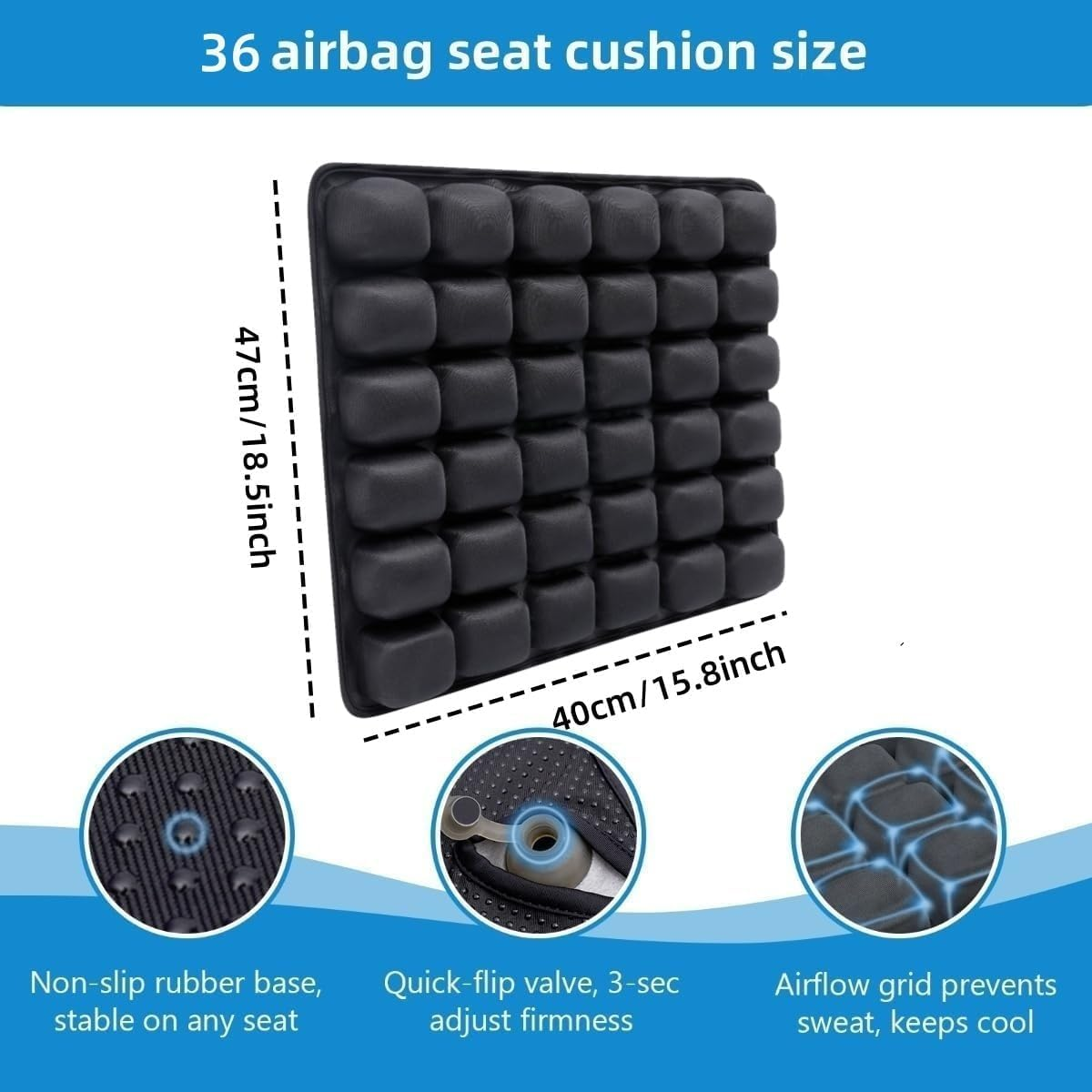 Travel Cushion, Inflatable Seat Cushion, No Air Pump Need, Travel Essentials for Long Flights, Portable Car Seat Cushions for Office Chair, Wheelchair, Camping, Home Living (Black) image number 5