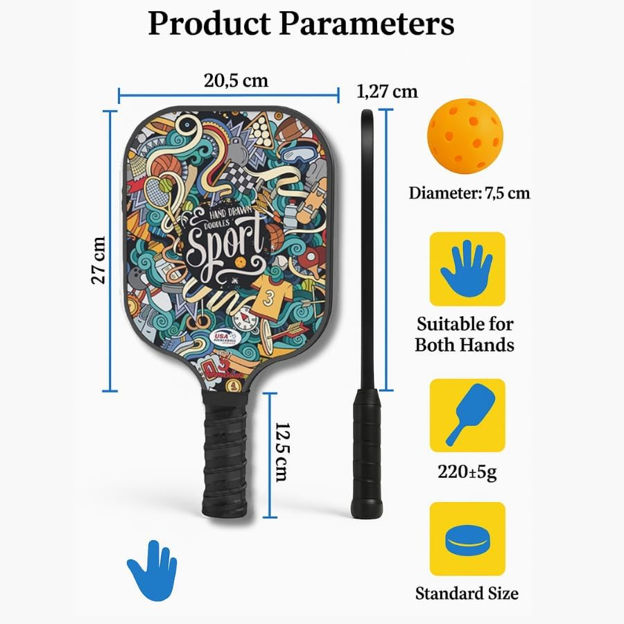 Pickleball Paddle Set of 2 &ndash; Lightweight Fiberglass Paddles with 4 Balls and Carrying Bag image number 6