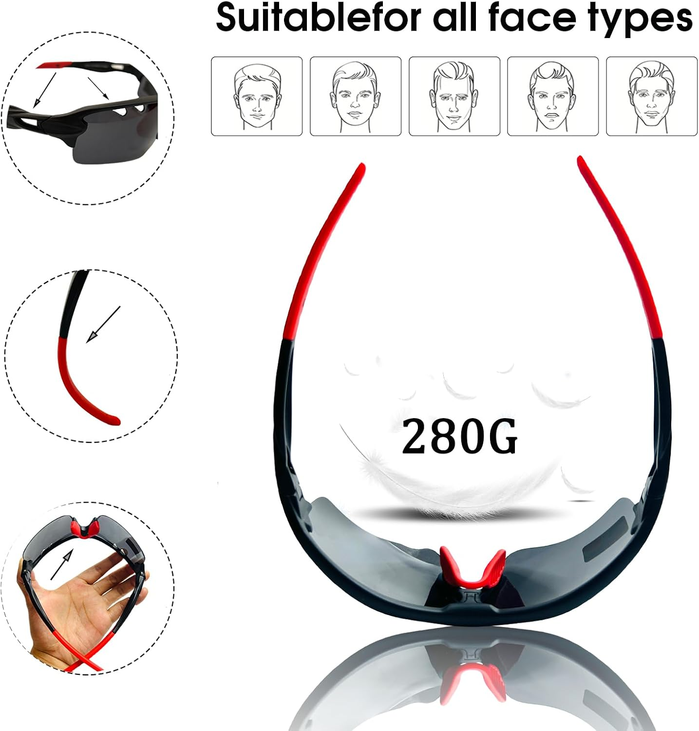 AVOWB.T.Q Polarized Cycling Sunglasses Men Women Sport Glasses with 5 Interchangeable Lenses Cycling Glasses for Bycling Running Hiking Baseball Running Glasses Casual Sports and Activities image number 3