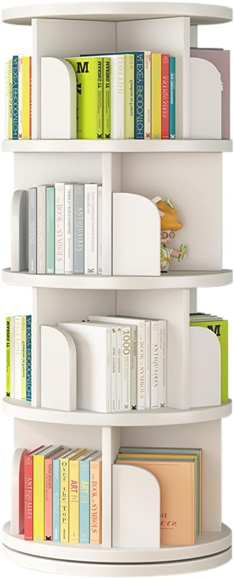 4 Tier Rotating Stackable Shelves Display Bookshelf Organizer Floor Standing Corner Narrow Revolving Bookcase for Living Room, Bedroom (White)
