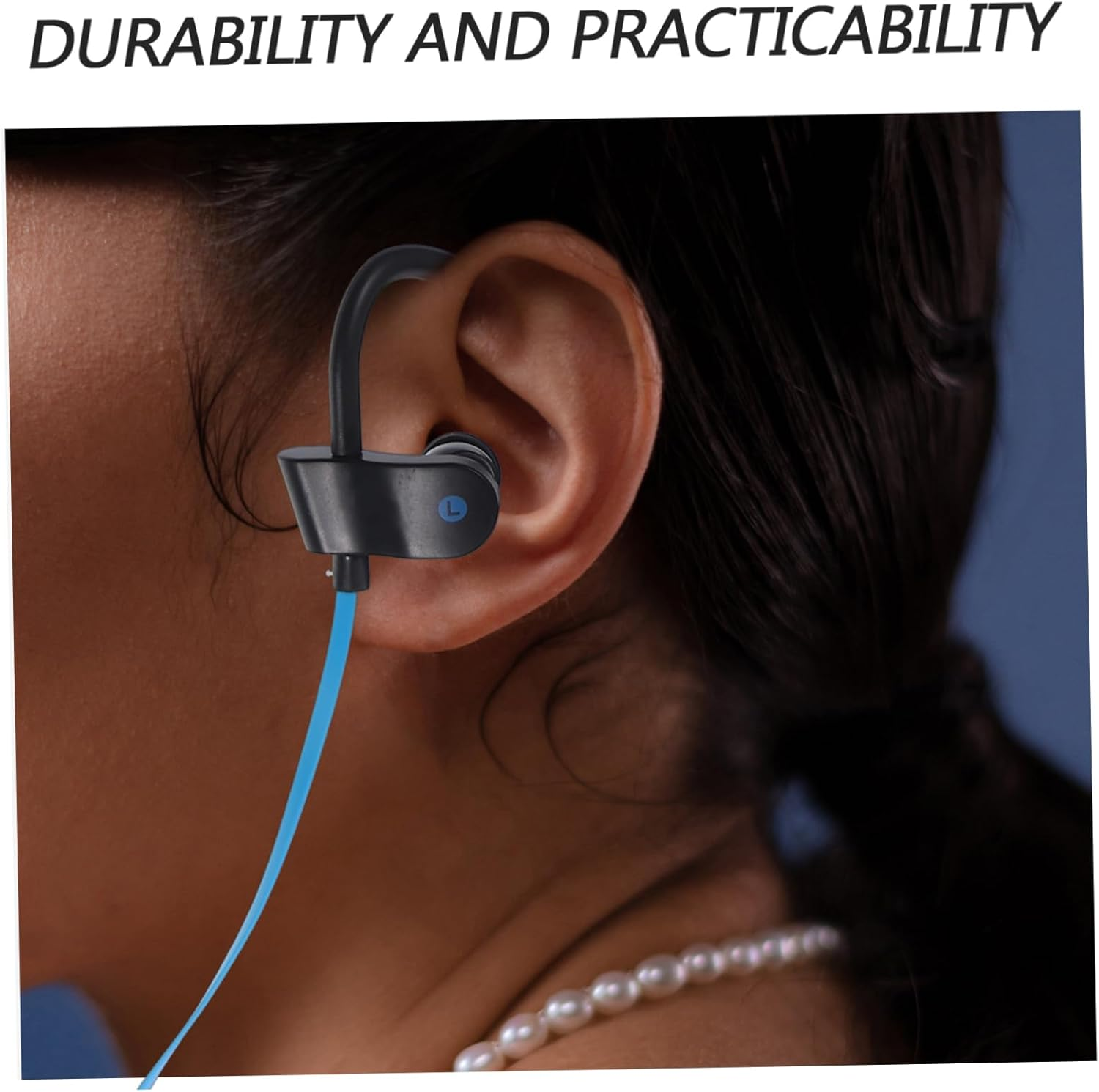 Tofficu Wired Ear Hook Earphones with Microphone Universal Stereo Headset for Sports Running Compatible with Smartphones Black and Navy image number 2