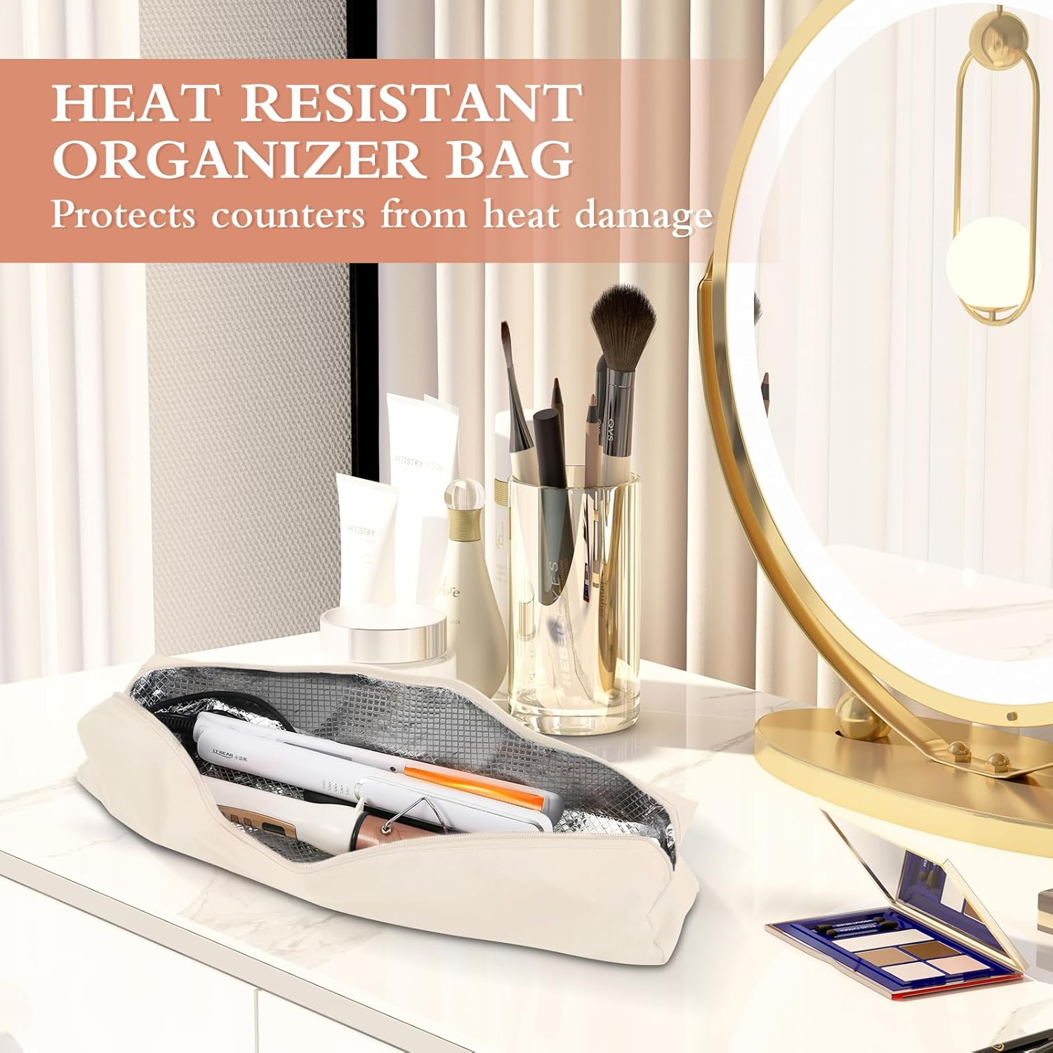 Suafrnut Professional Hot Hair Tools Organizer Bag Portable Travel Heat Resistant Storage Case Pouch for Curling Irons, Flat Irons, Hair Straightener and Styling Tools(17.7" X 3.2"X 3.2") image number 2