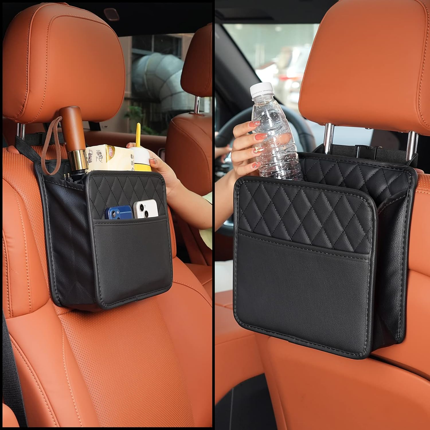 Car Seat Back Hanging Bag Car Document Holder Multi-Pocket Bottle Bag Storage Box Organizer Travel Tidy Pouch Pocket Kids - A-Black image number 6