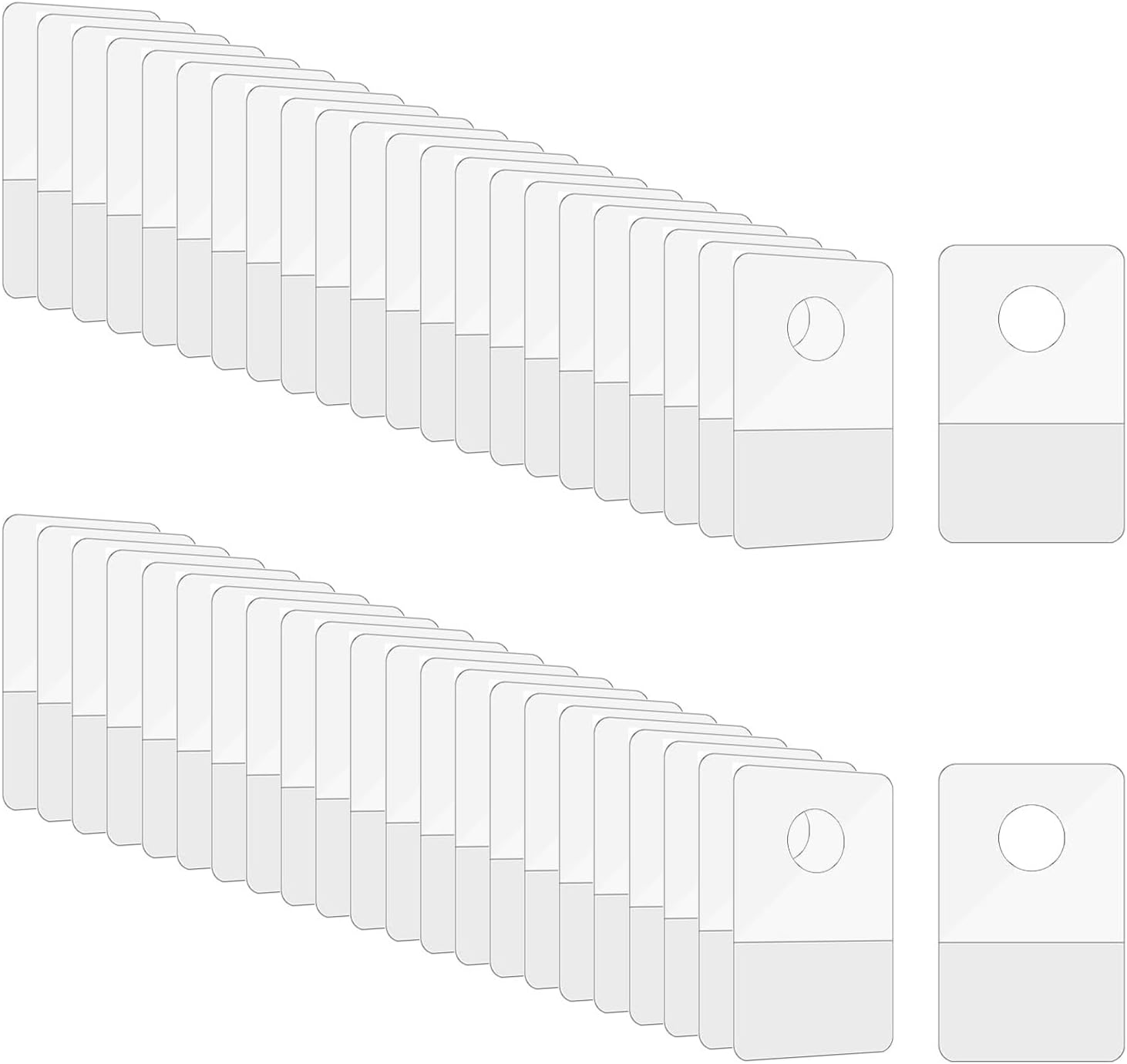 100 PCS round Hole Clear Sticky Hanging Tabs 4 X 2.5Cm Self Adhesive Hanging Tabs Clear Hang Tab Sticky Tab Labels Stickers Key Tags Store Retail Sale Items Plastic Display image number 5
