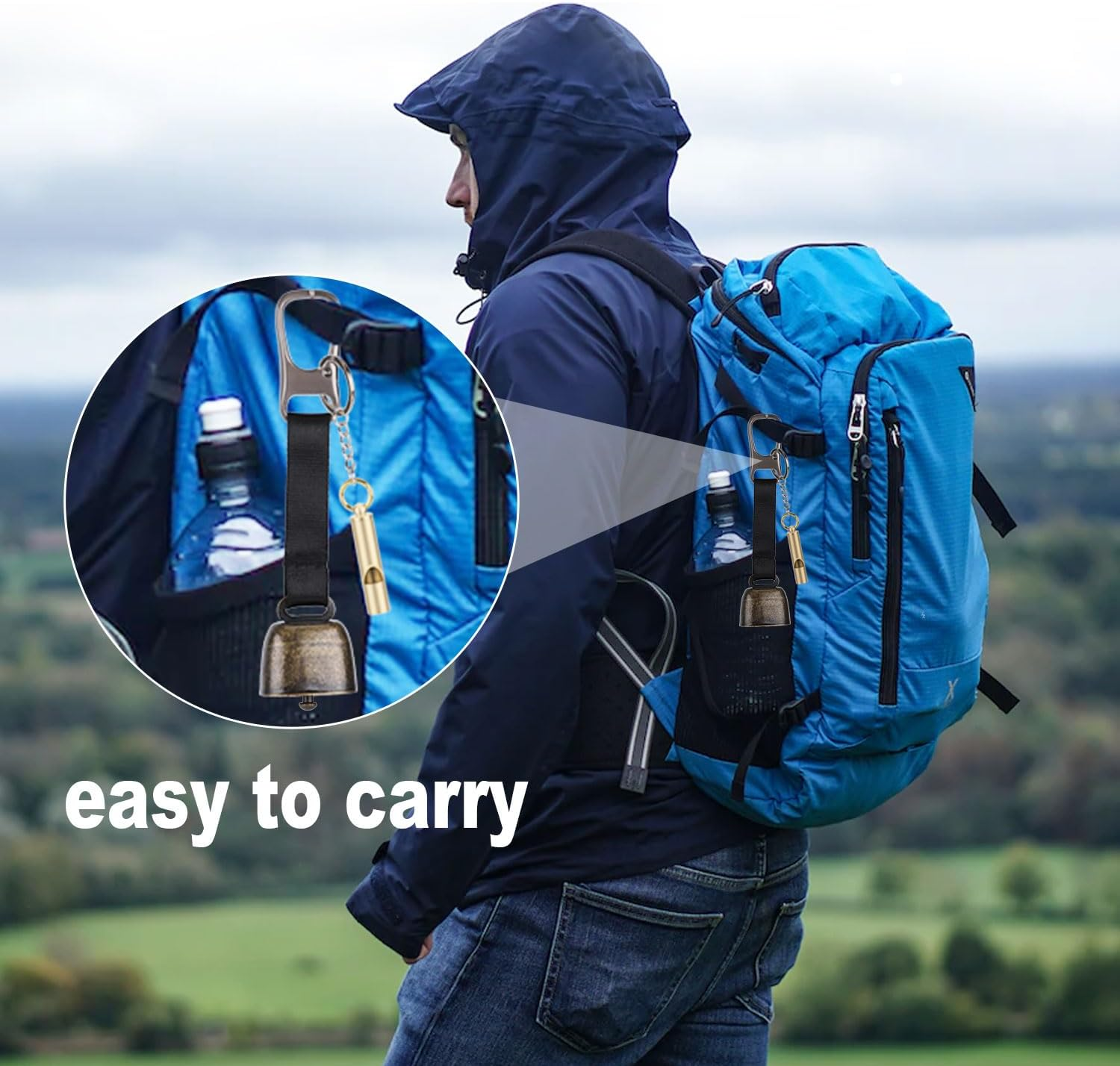 2 Pair Bear Bell and Whistle, Loud Bear Bell Emergency Whistle Bear Bells Carabiner for Hiking Camping Outdoor Fishing Climbing Mountain Bike Survival Travel image number 3