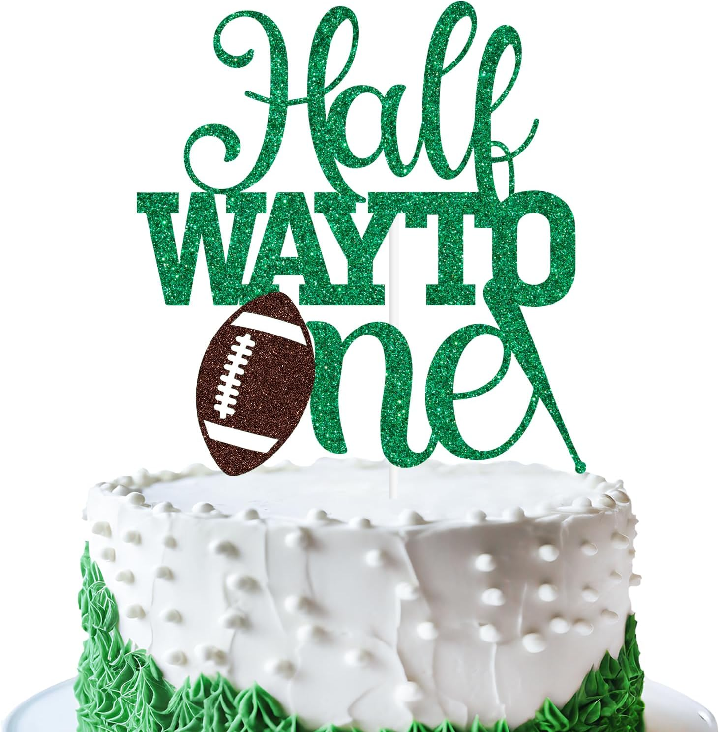 Green Glitter Half Way to One Cake Topper, It'S My 1/2 Birthday/1/2 Way to One, Soccer Football Themed Baby'S 6 Months Birthday Party Decorations for Baby Boys Girls image number 2