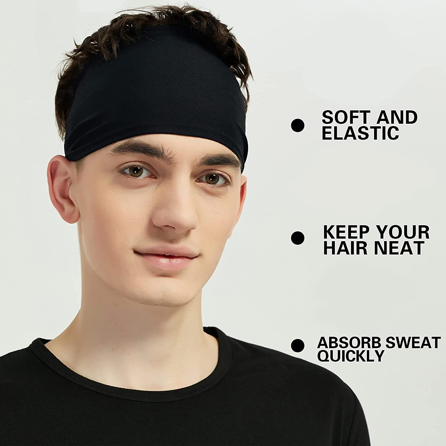 Pilamor Sports Headbands for Men (5 Pack),Moisture Wicking Workout Headband, Sweatband Headbands for Running,Cycling,Football,Yoga,Hairband for Women and Men image number 3