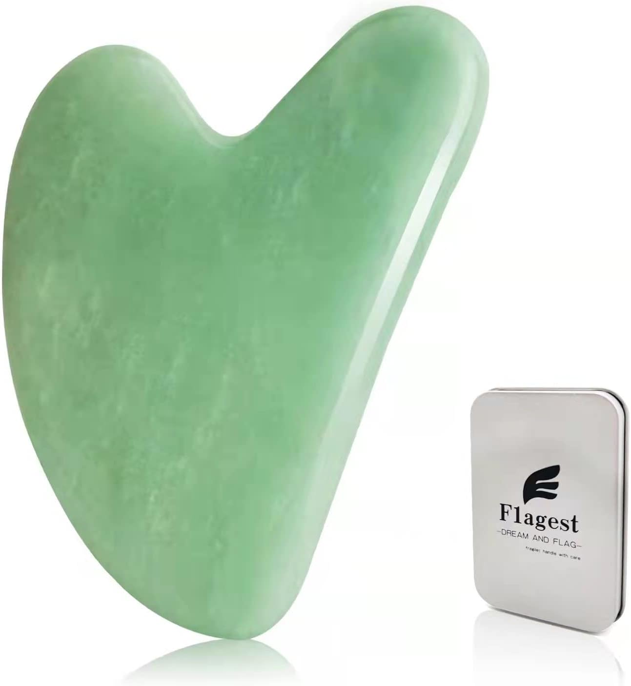 Flagest Gua Sha Facial Tool - Jade Stone Massager for Spa Acupuncture Therapy - Heart Shape Guasha for Face