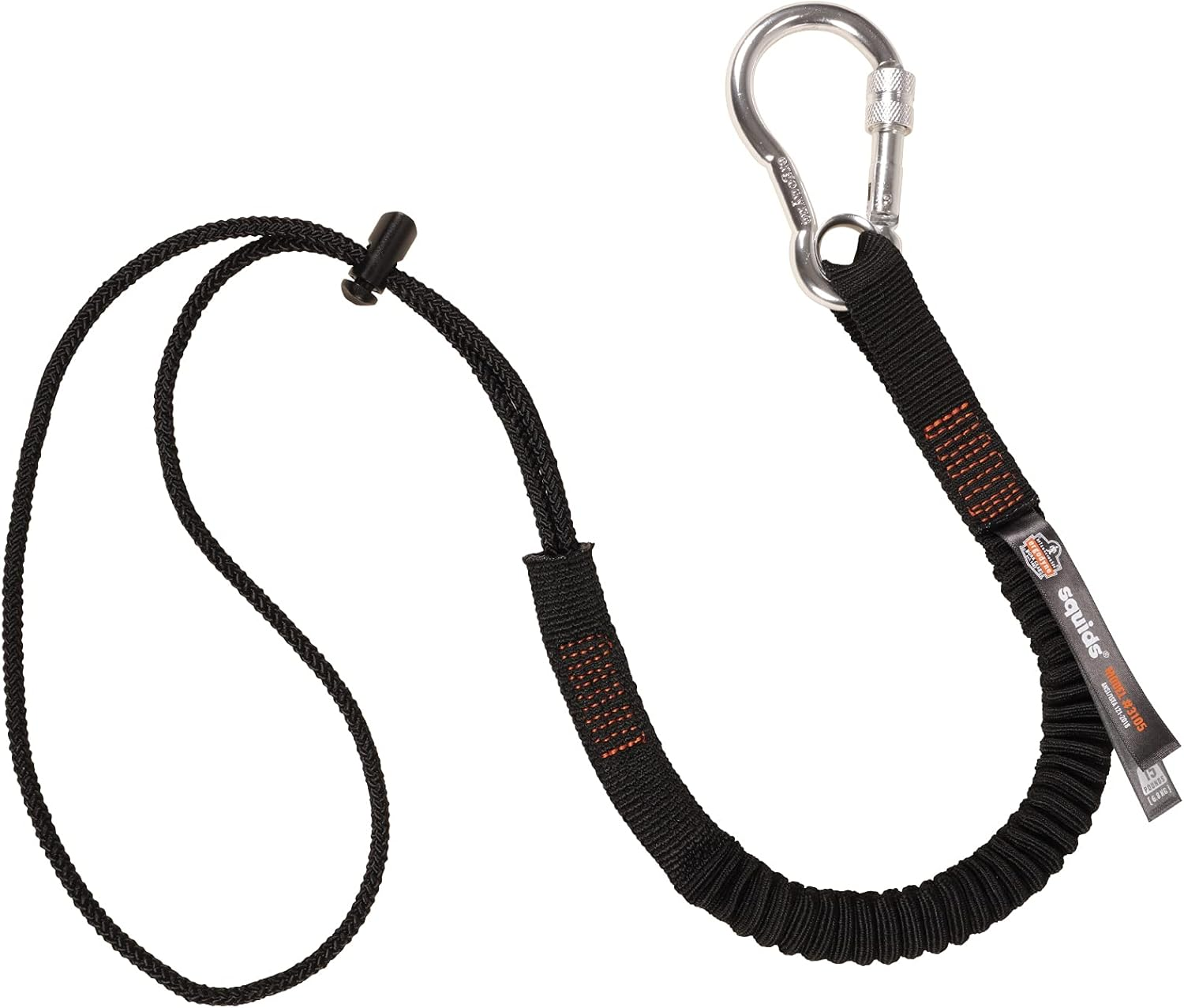 Ergodyne Squids 3105 Tool Lanyard with Aluminum Screw Lock Carabiner, Tool Weight Capacity 15Lbs, Black image number 5