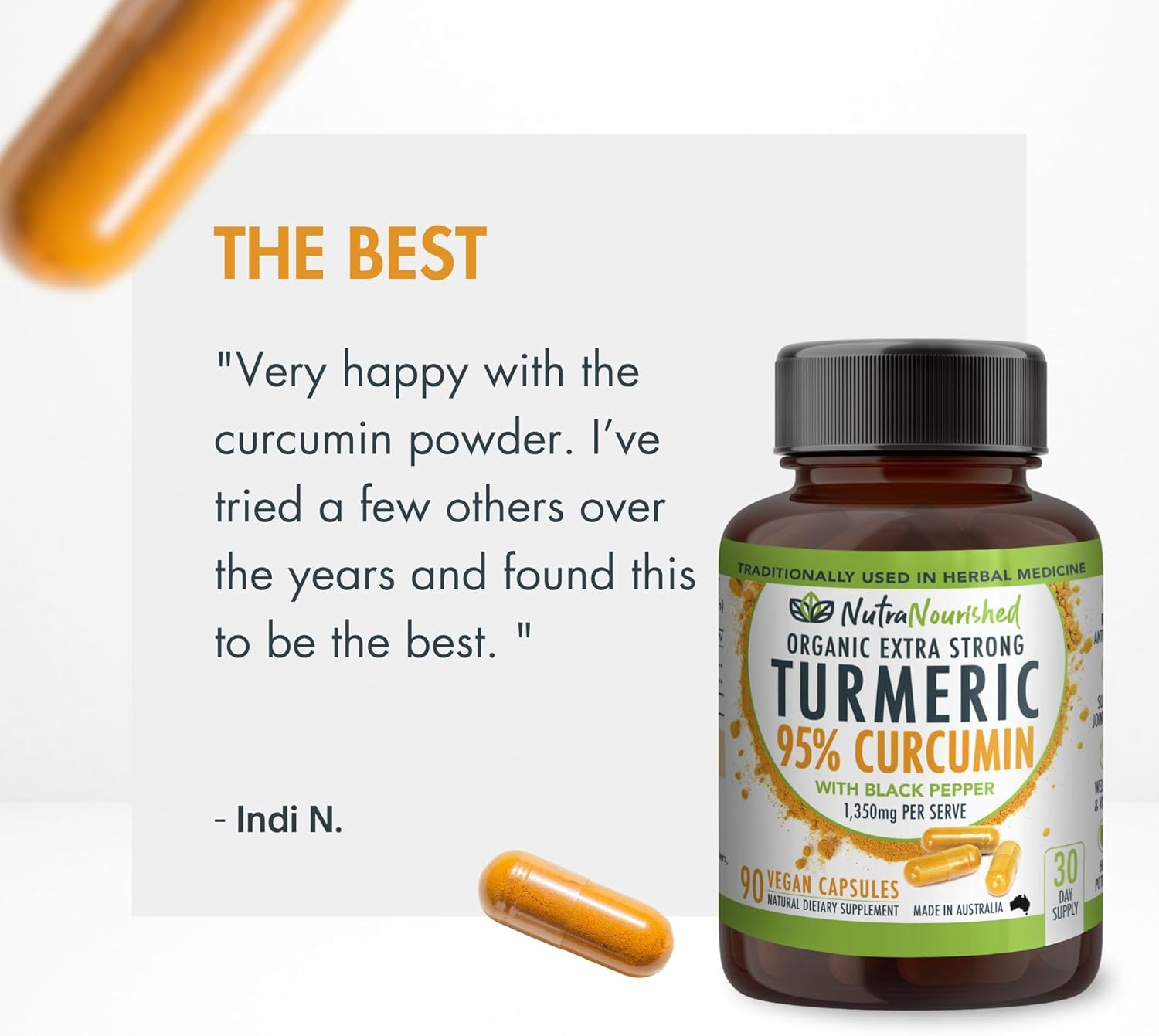 Curcumin Tablets 95% Pure | Organic Turmeric Extract Buffered with Black Pepper | 1,350Mg per Serving | Vegan Capsules | Made in Australia (Gold Coast) | 90 Tablets