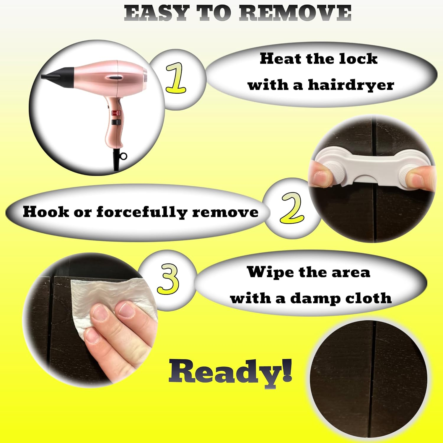 Cabinet Door Locks for Baby Proof and Child Safety, 5 Pack Cabinet Locks with Adhesive for Drawer Cupboards Fridge Closet and Pantry, Childproof Door Latch (Color White - 5 PCS) image number 5