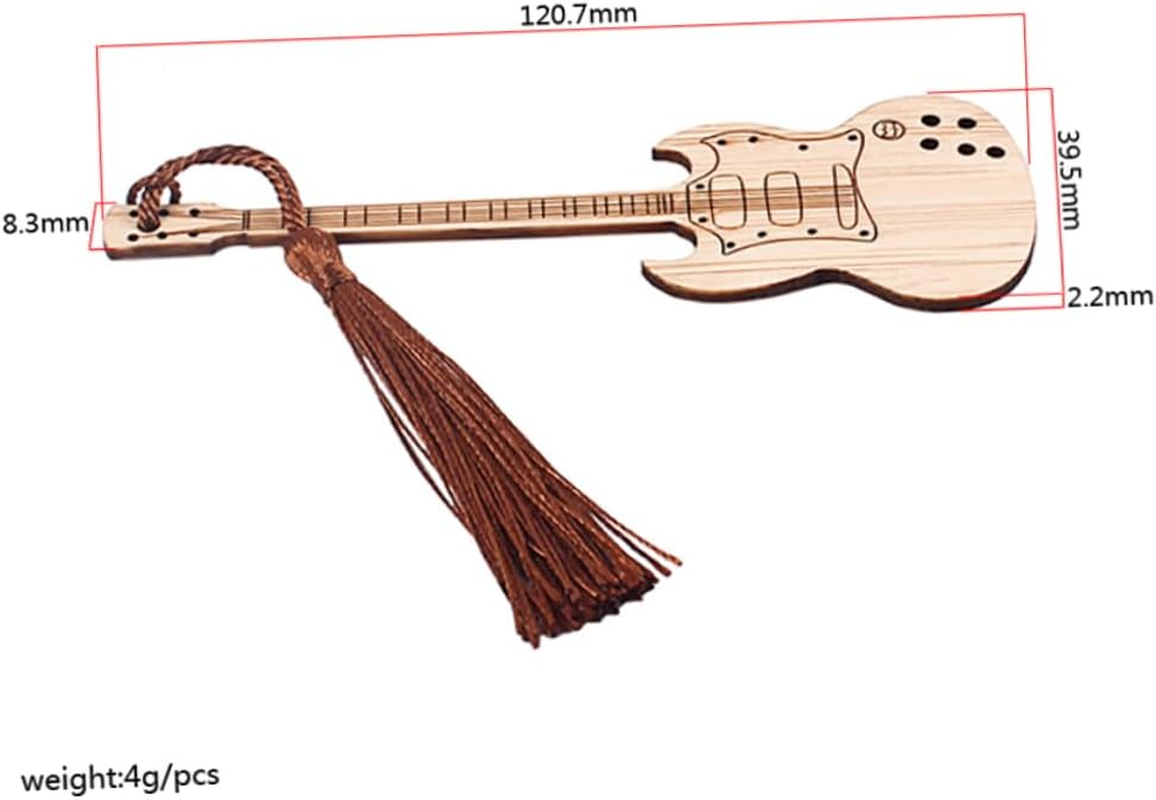 Tofficu 2Pcs Bamboo Page-Marker Guitar Shape for Students Writers Decorative Bookmark image number 6