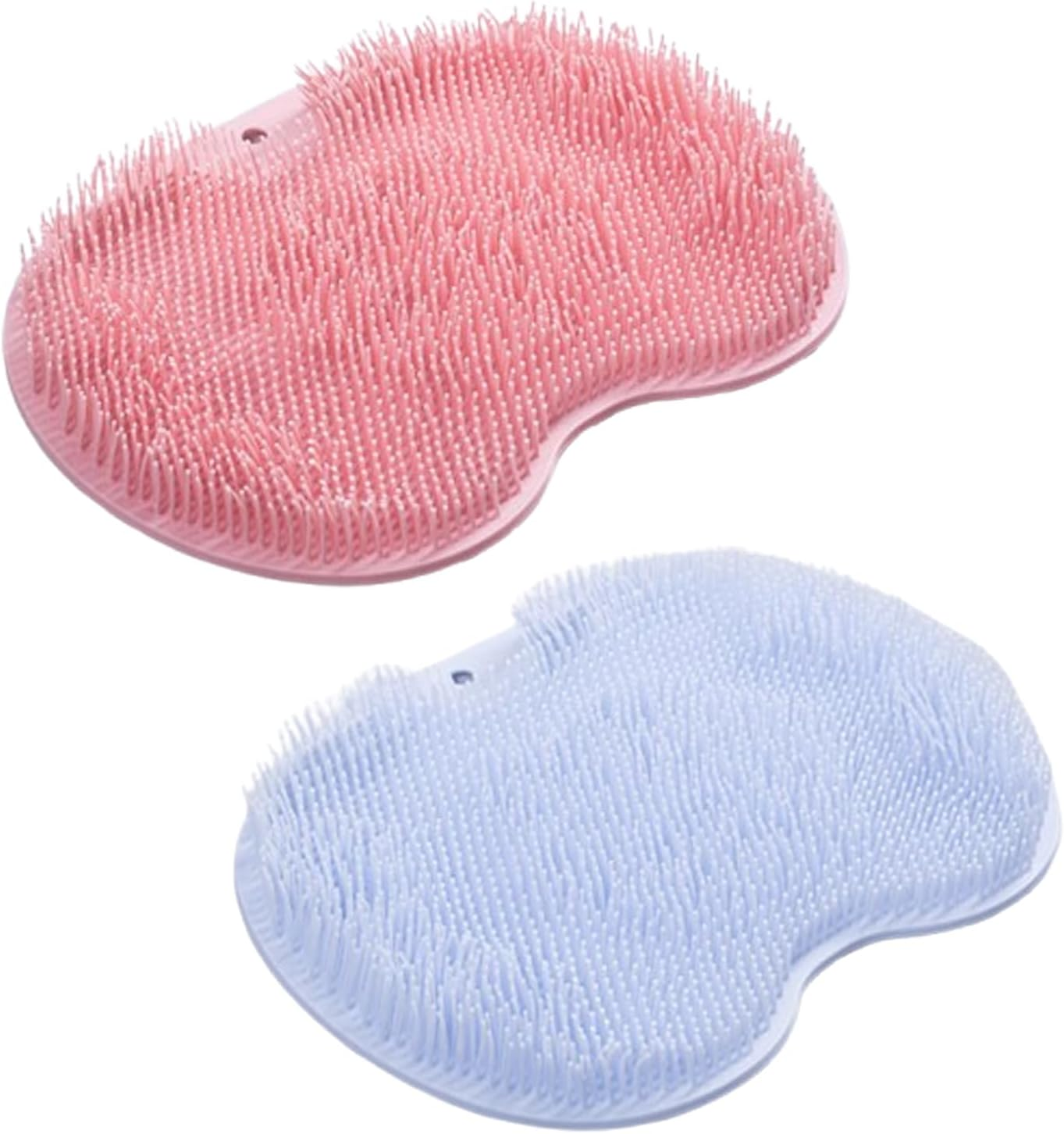 2 Pack Silicone Shower Foot Scrubber Mat, Silicone Foot Scrubber for Shower with Non-Slip Suction Cups, Wall Mounted Slip Suction Cups for Foot Back Cleaning (Blue+Pink)