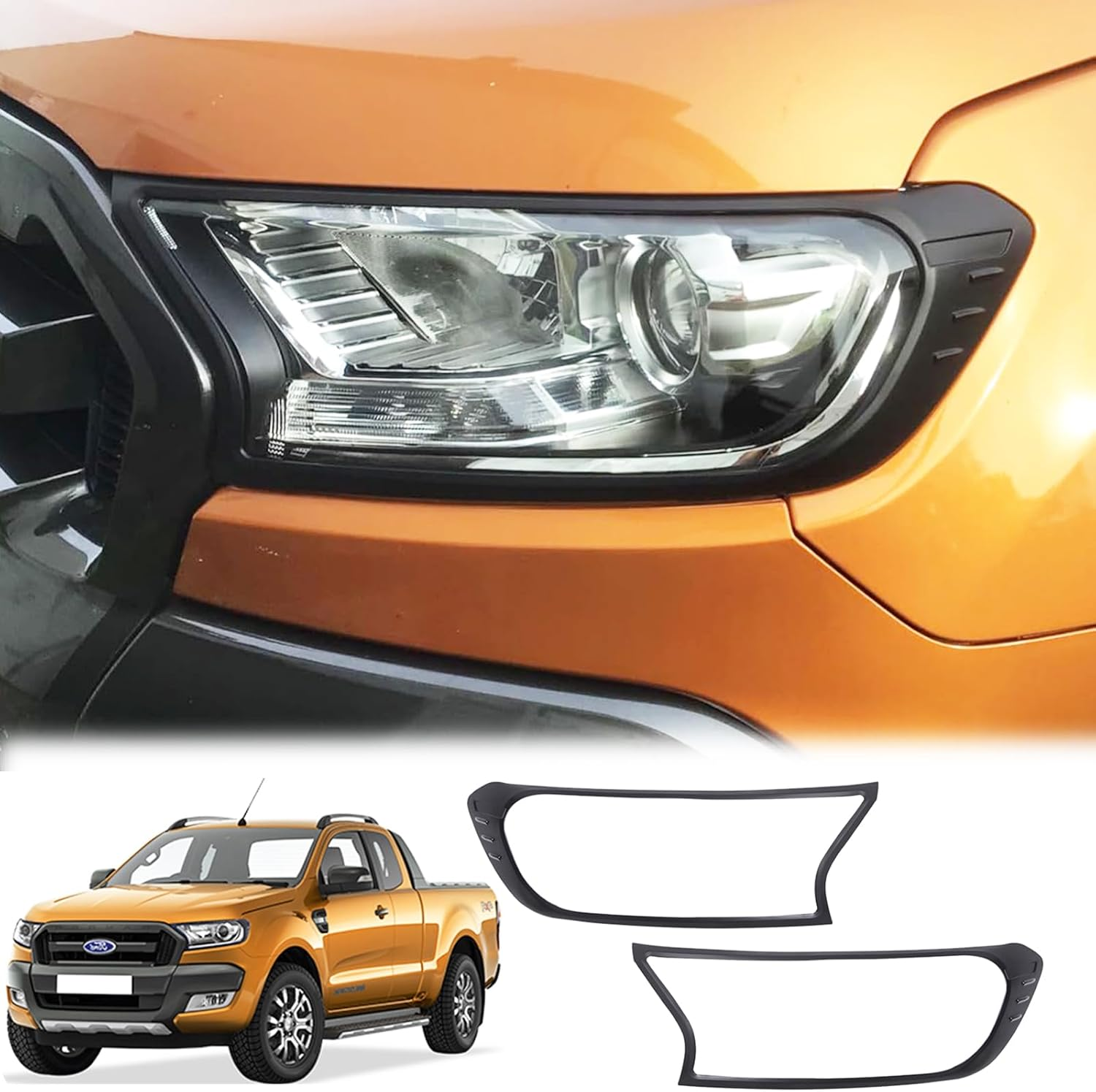 SUERAUTO4X4 for Ford Ranger Accessories PX2 PX3 2015-2022 Headlight Cover Trim, Front Head Light Lamp Surround Frame Trims Guard Protector Car Exterior, Matte Black Pair image number 6