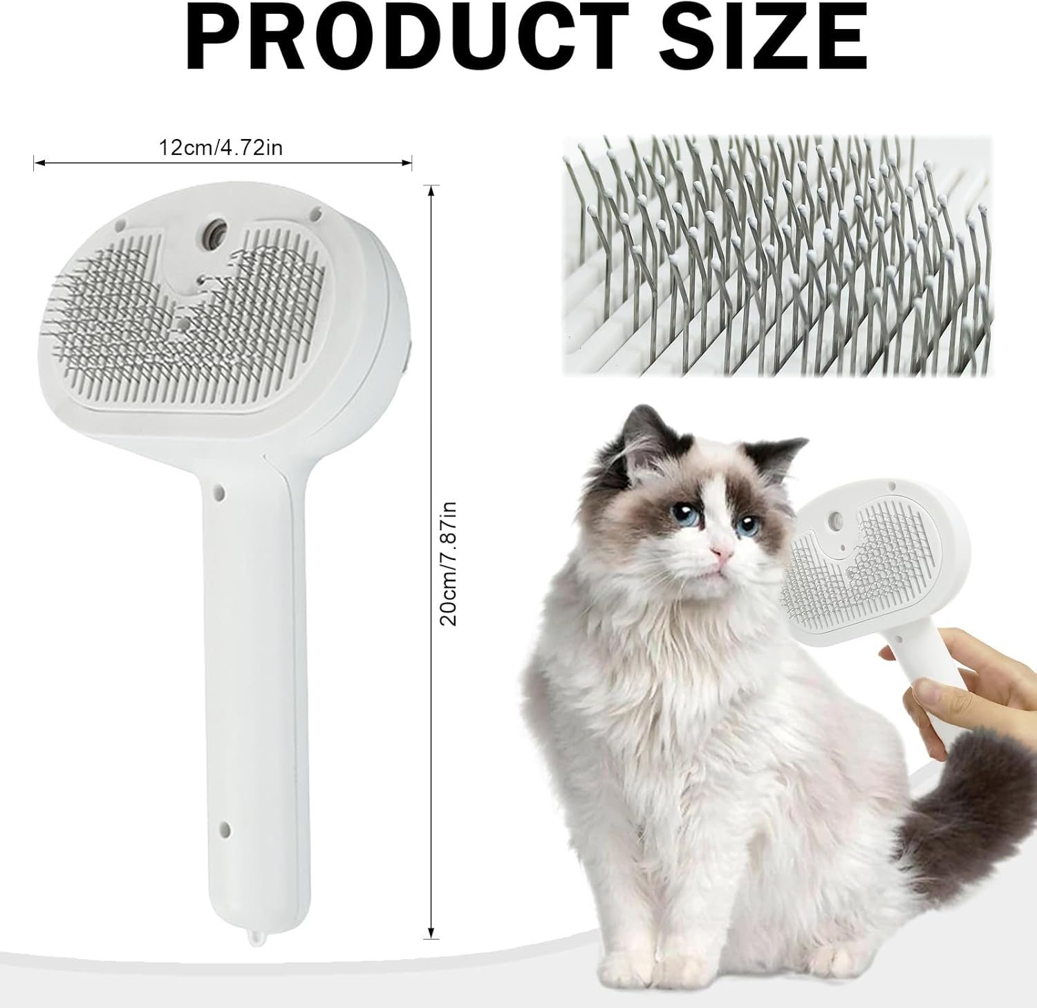 Cat Brush with Steam, Cat Steam Brush, Pet Spray Massage Comb 3-In-1 Steam Brush for Pet Massage, Cleaning, Hair Removal and Antibacterial, Beautiful Hair Care (White)