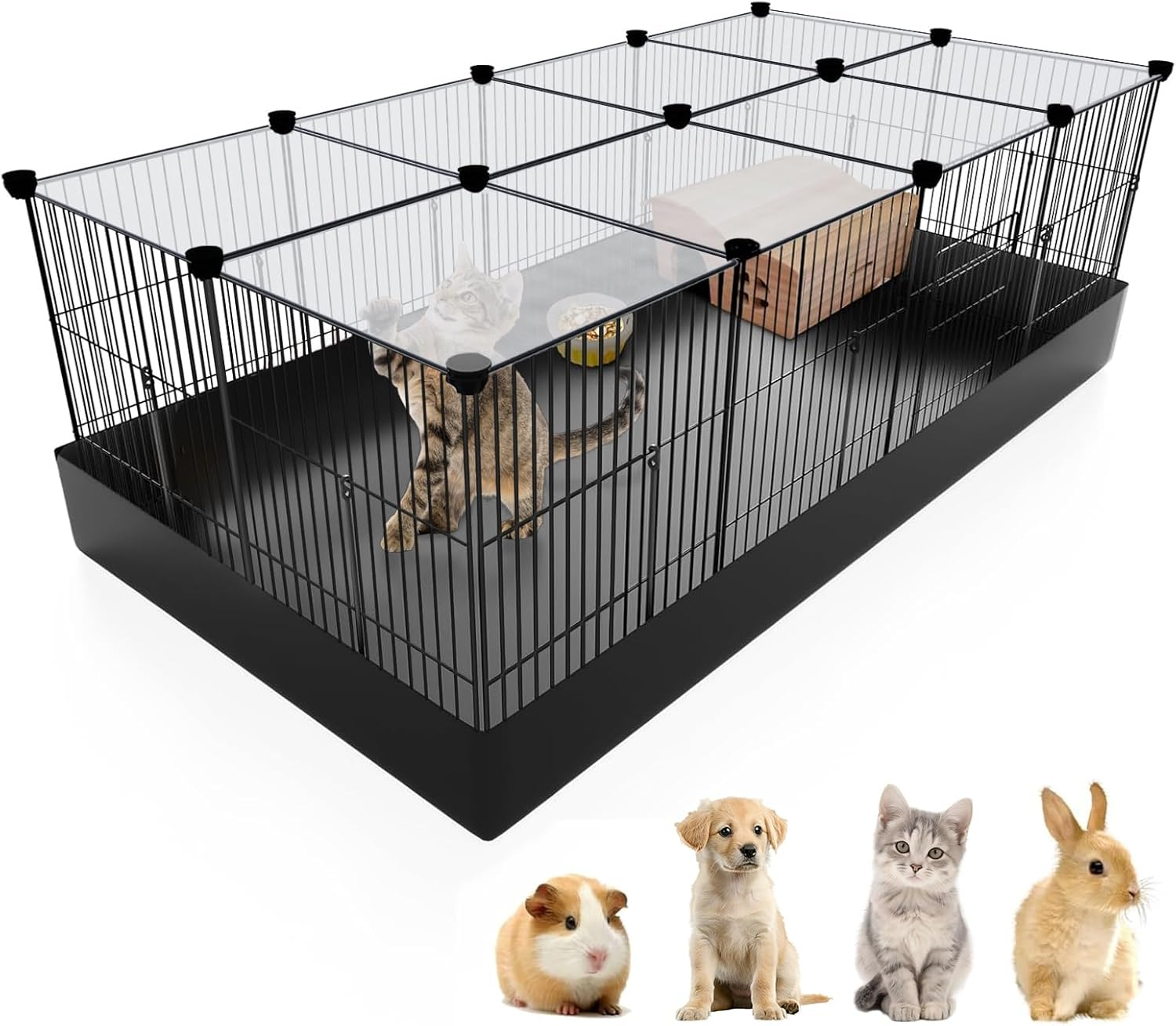 20 Panels Small Animal Playpen with Removable Top Cover & Waterproof Mat - Durable Metal Wire Yard Fence for Guinea Pigs, Rabbits, Kittens, Puppies, Hamsters - Indoor & Outdoor Pet Cage with Roof image number 6