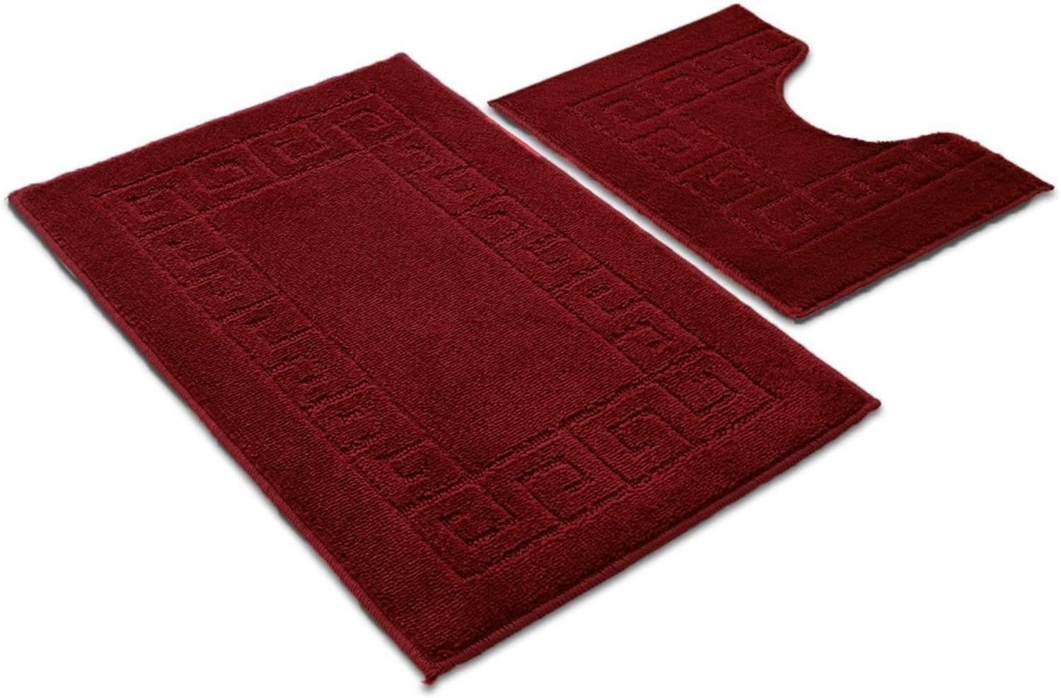 Ambience Products Greek Key Pattern Bath Mats 2 Piece Sets Non Slip Bathroom Mat, Soft Washable Rug Quick Dry Water Absorbent Bathroom Shower Mat & Pedestal Set (White)