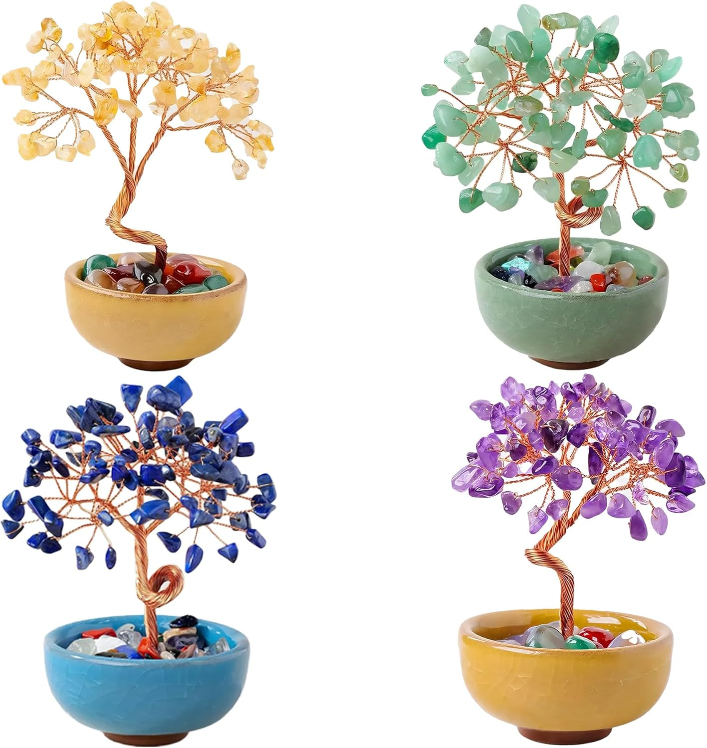 Green Aventurine Crystal Money Tree - Feng Shui Bonsai for Luck & Prosperity, Tabletop Decor for Home Office Artificial Trees with Green Ceramic Pot - Green image number 6