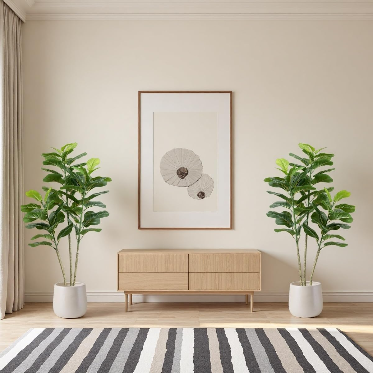 Set of 2 Artificial Fiddle Leaf Fig Trees, 130CM Tall Fake Plants with Pots, Large Faux Ficus Lyrata with Realistic Green Leaves for Indoor Home Decor, Outdoor Decoration &ndash; (130CM-2PCS-B) image number 2