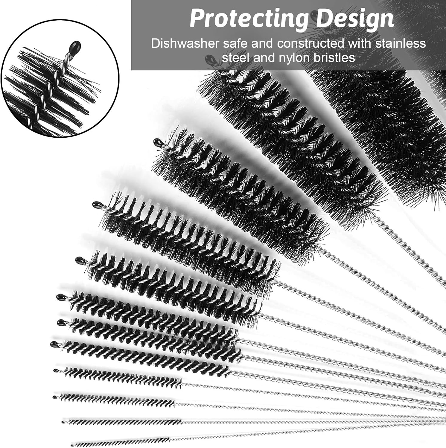 Bottle Brush Cleaner Set, Multi-Purpose Straw and Pipe Cleaning Brushes, Stainless Steel, 12 Pieces, 2-25Mm Diameter, 24Cm Length image number 5