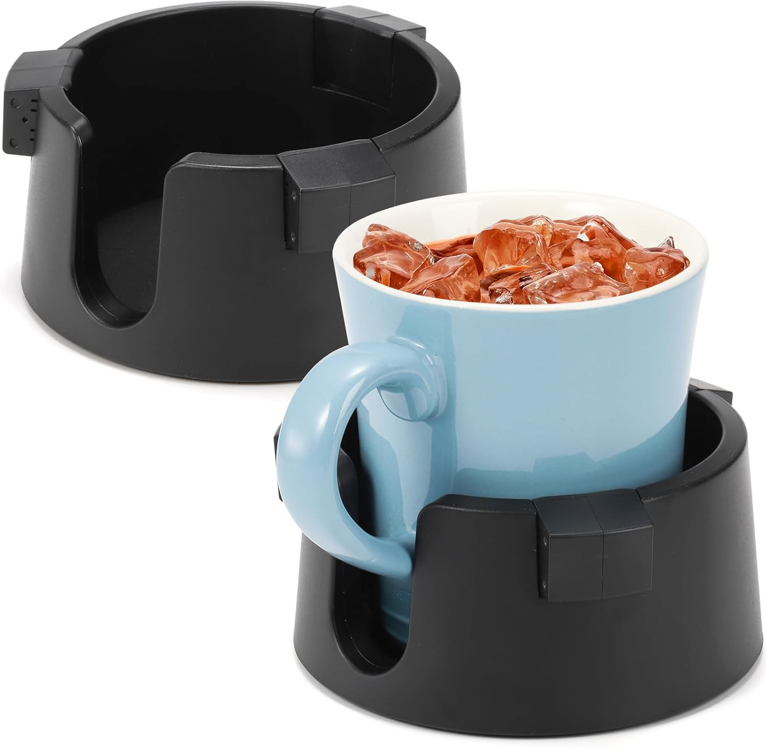Mezchi 2 Pack anti Spill Cup Holder, Adhesive Desk Cup Holder, Adjustable Plastic Drink Holder for Desk, Non Tipping Coaster Cup Holder for Office, Home, Desktop, Table, Black image number 4