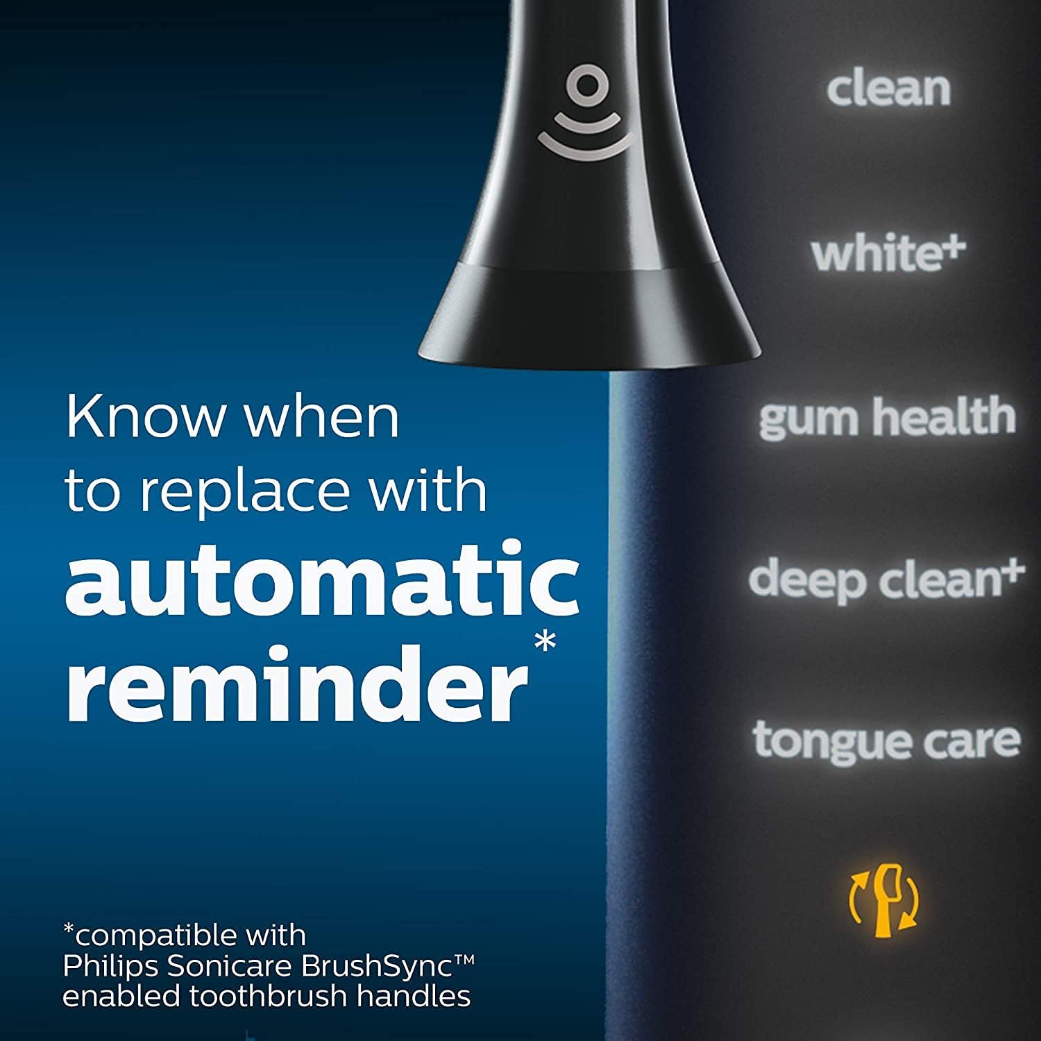 Philips Sonicare Standard Sonic Toothbrush Heads, W2 Optimal White, 4-Pack Standard Size, with Brushsync Mode Pairing, Advanced Stain Removal (Black), HX6064/96 image number 5