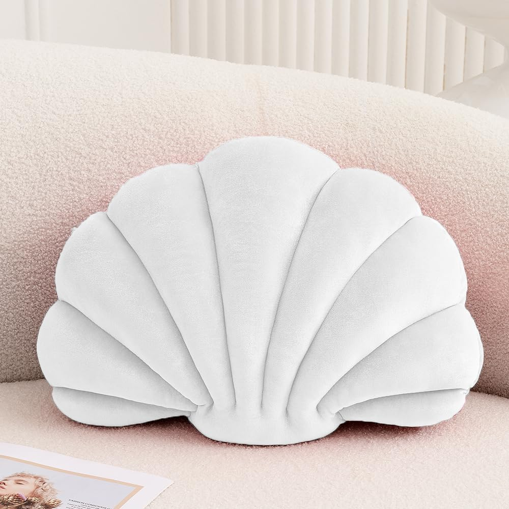 XIAIJIA Seashell Decorative Pillow Shell Shaped Throw Pillow 3D Insert Beach Pillow Soft Velvet Pillow Sea Ocean Decoration Couch Bed Pillow Cushions(White,18 X 13 Inch) image number 6