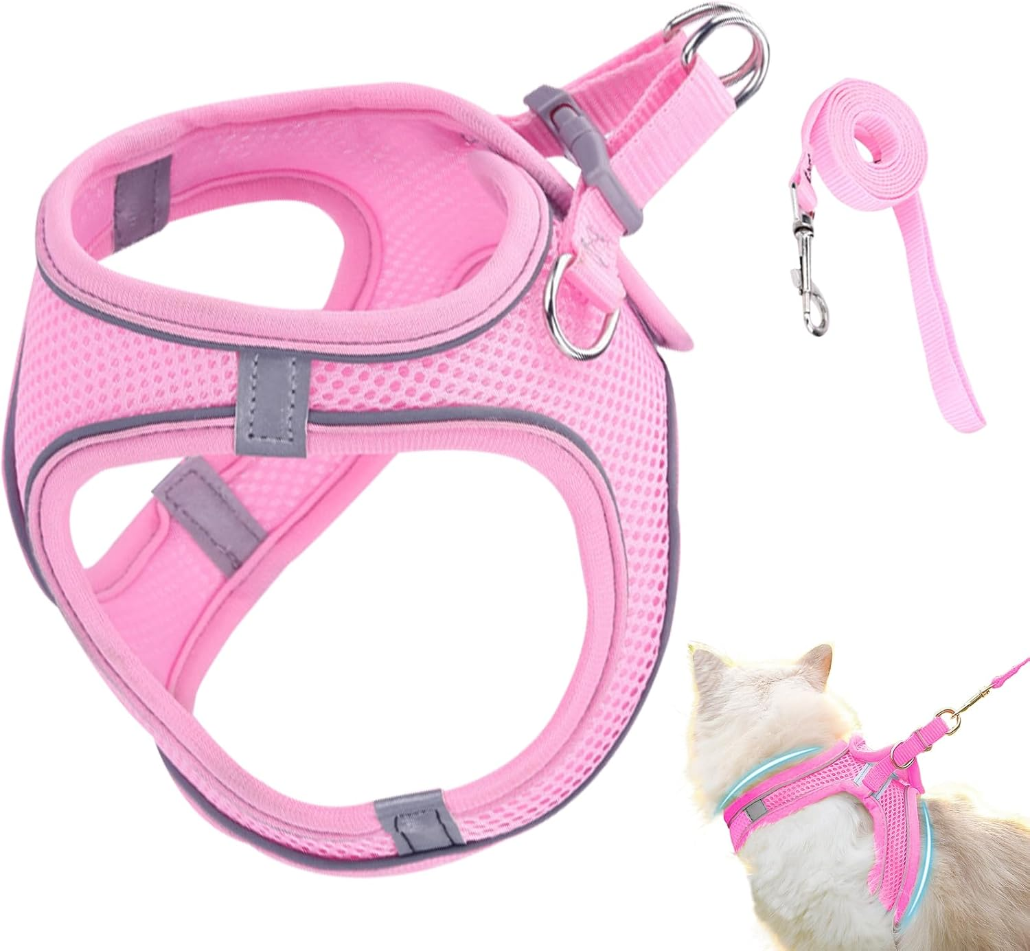 Escape Proof Cat Harness | Soft Reflective Mesh Vest Harness and Lead - Puppy Collar Pet Supplies for Small Medium Large Animals Travel Backpack Outdoor Hiking