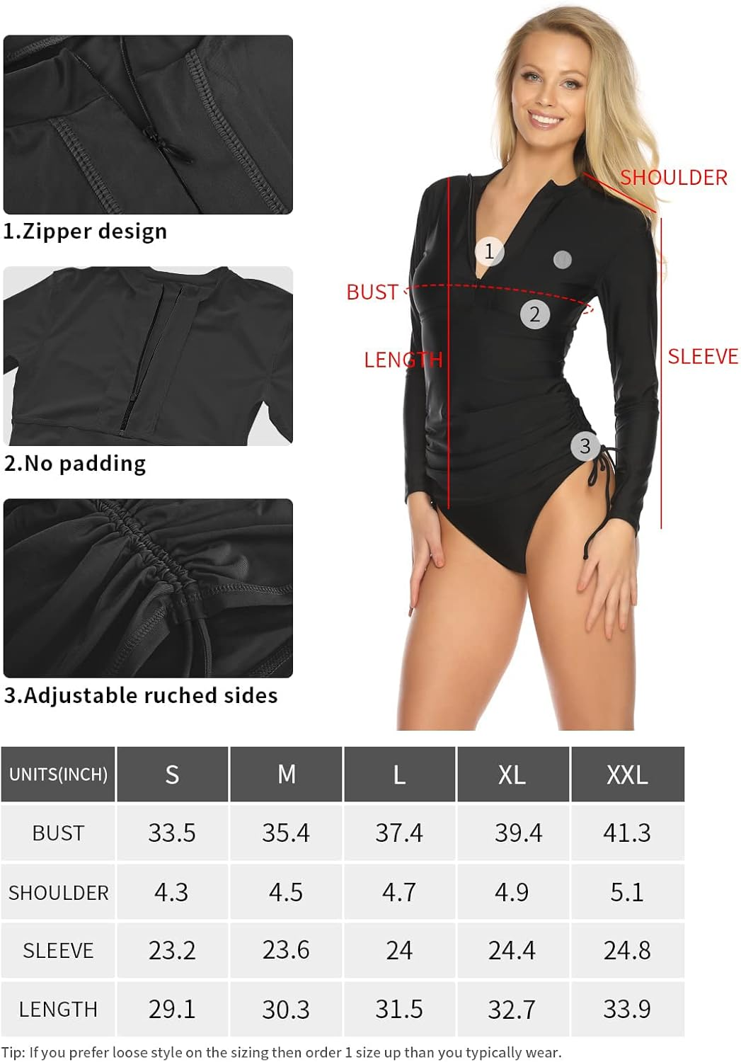 RELLECIGA Women'S UPF 50+ Half Zip Front Rash Guard UV Sun Protection Long Sleeve Swim Shirts Wetsuit Top image number 6