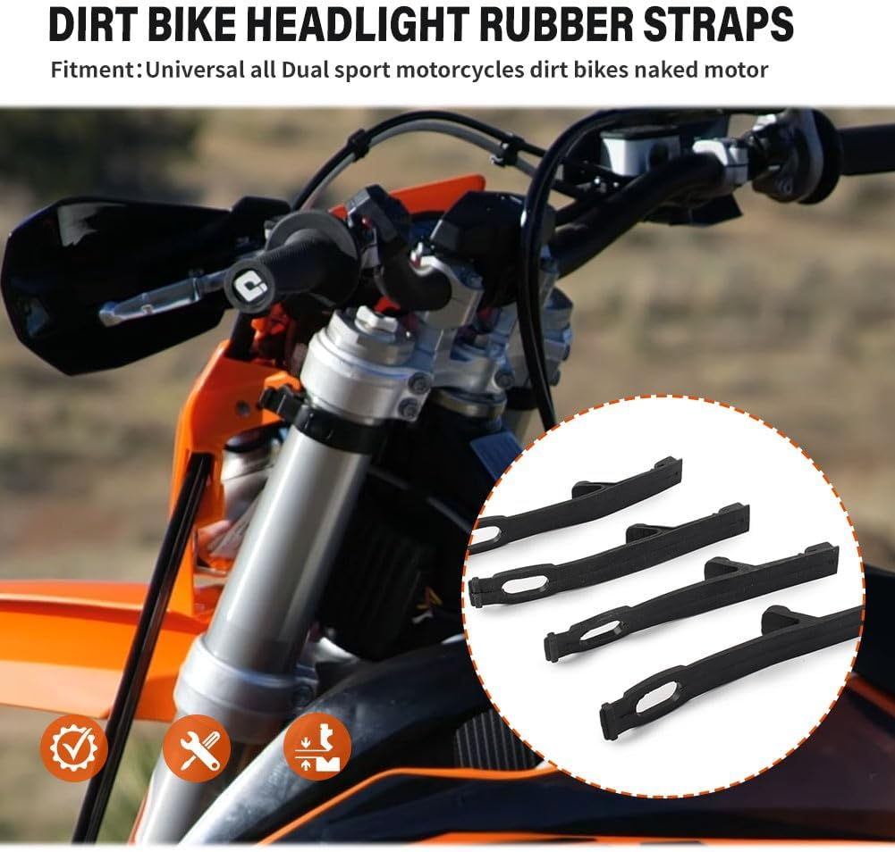 Newsmarts Motorcycle Black Headlight Fairing Rubber Straps Dirt Bike Headlamp Fix Brackets Strap Universal All Dual Sport Motorcycles Dirt Bikes Naked Motor