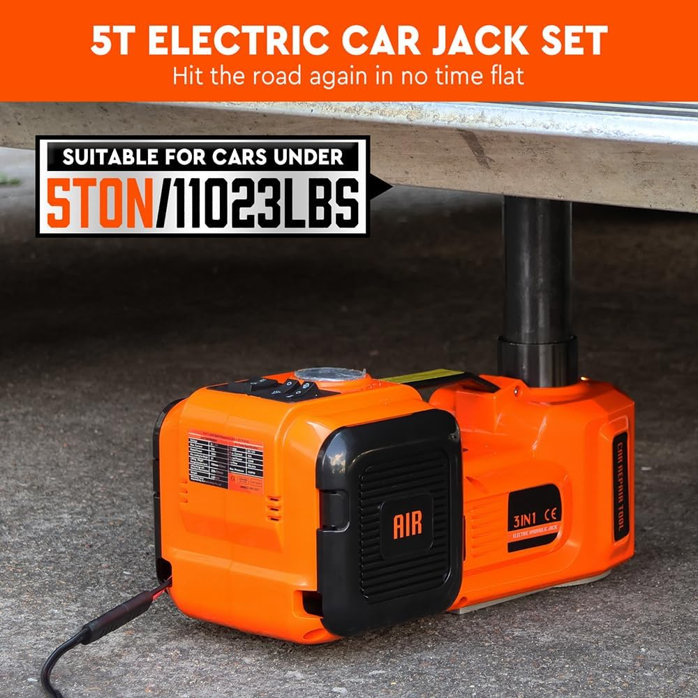 HORUSDY 12V 5T Electric Hydraulic Car Jack Kit with Built-In Air Pump & LED Light, Portable 3-In-1 Auto Floor Jack Lifting Set image number 6