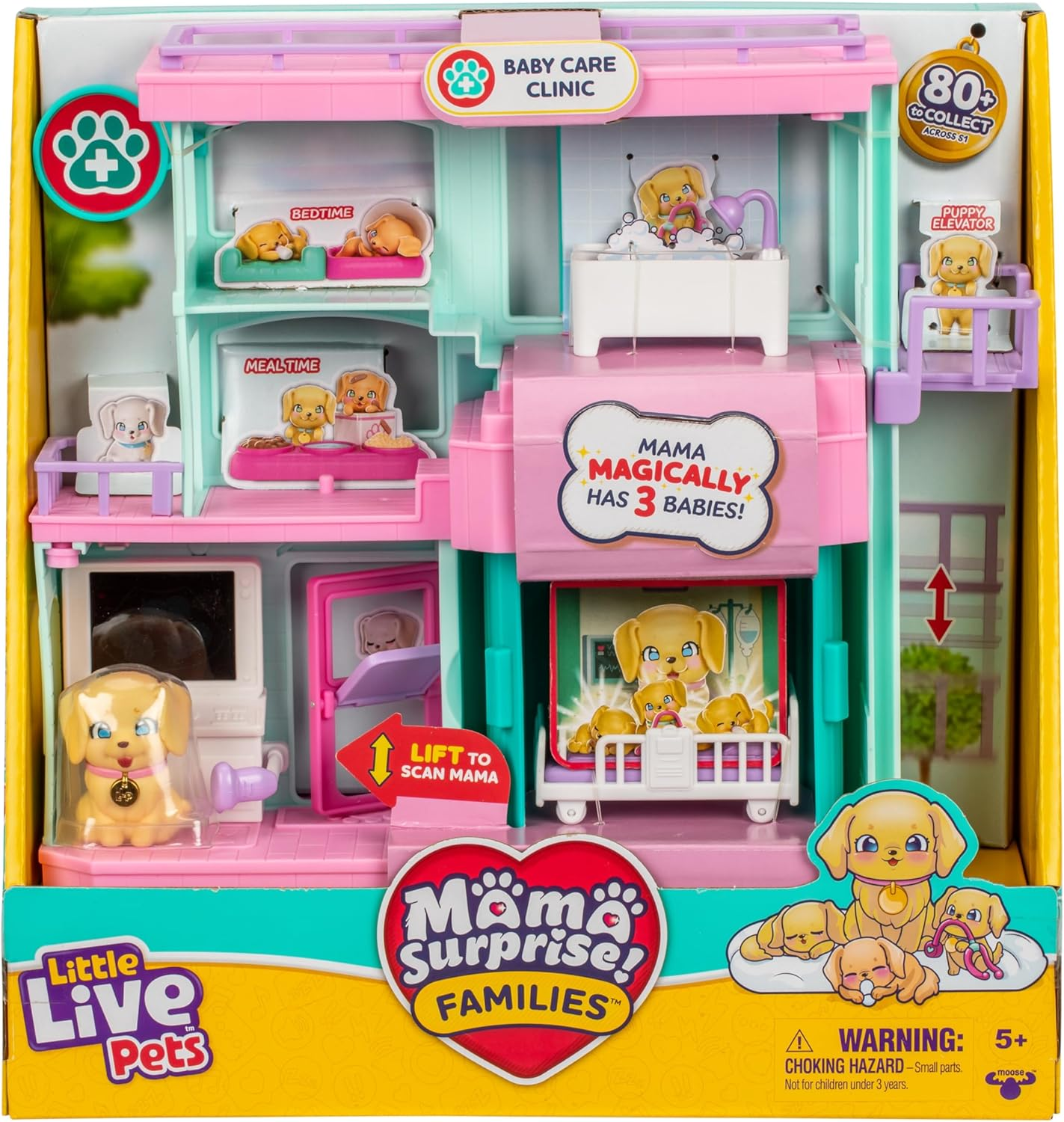 Little Live Pets Mama Surprise Families Baby Care Clinic Playset, Magically Reveal 3 Retriever Puppies, 2-Sided Playset (27.8Cm/10.9In Wide, 23.8Cm/9.3In High). Feed, Bathe, & Play, Fun Gift for Kids image number 6