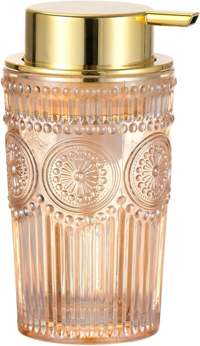 Glass Liquid Soap Dispenser, Refillable Liquid Dispenser with Gold Pump, Hand Soap Dispenser for Bathroom Kitchen, Modern Home Bathroom Decor （Liquid Type/Large Clear）