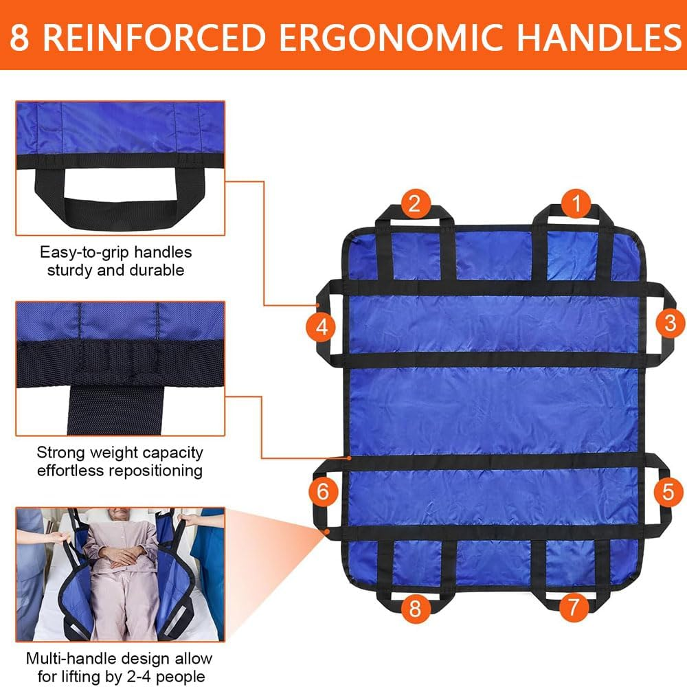 Positioning Bed Pads for Elderly, 48X40 Inch Slide Sheets for Moving Patients with Reinforced Handles, Reusable & Washable Patient Turning Device