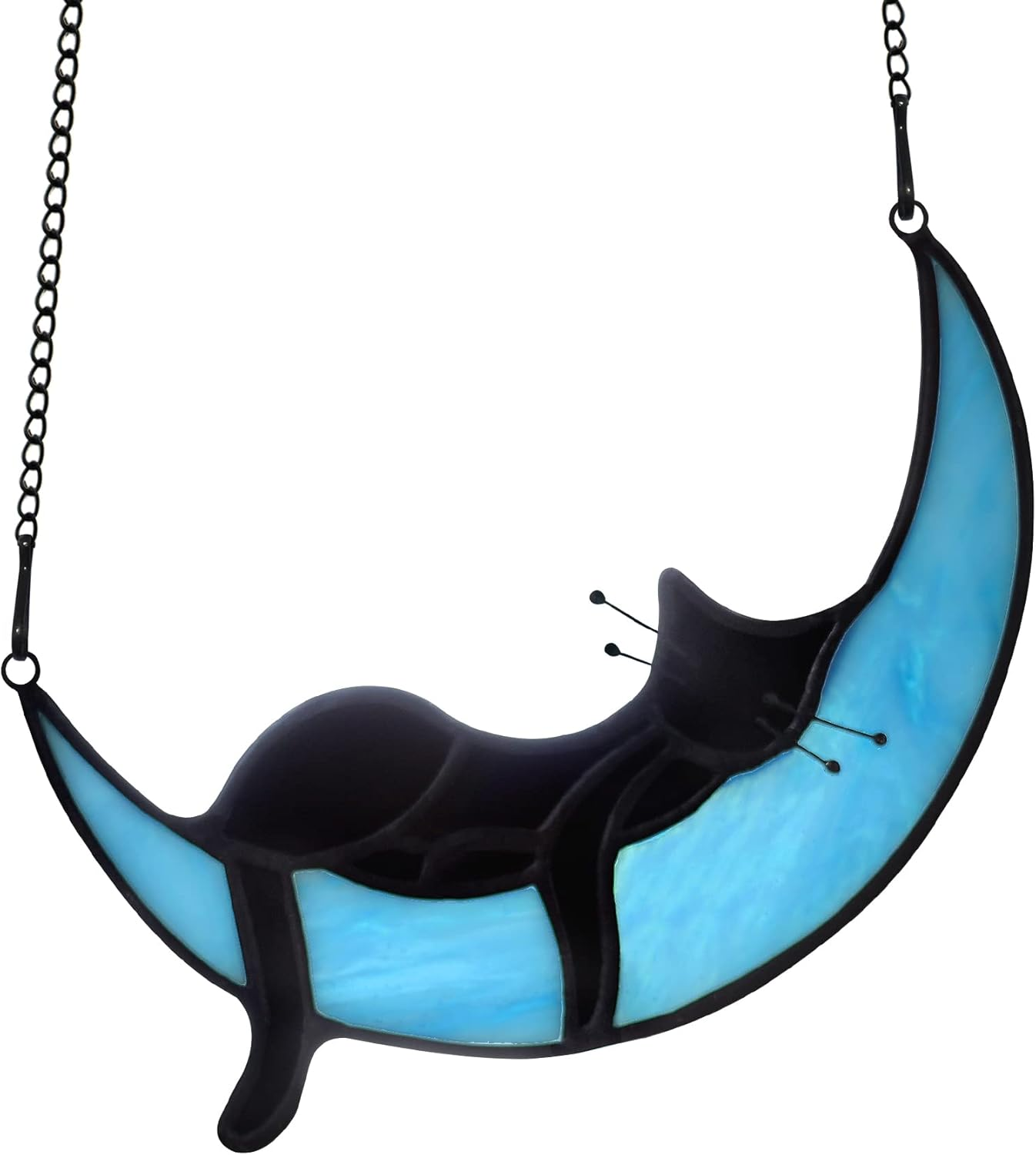 BOXCASA Orange Cat Suncatchers Handcrafted Stained Glass Window Hanging - Moon Phase Memorial Gifts for Cat Lovers,Birthday,Christmas Day, for Women,Mom