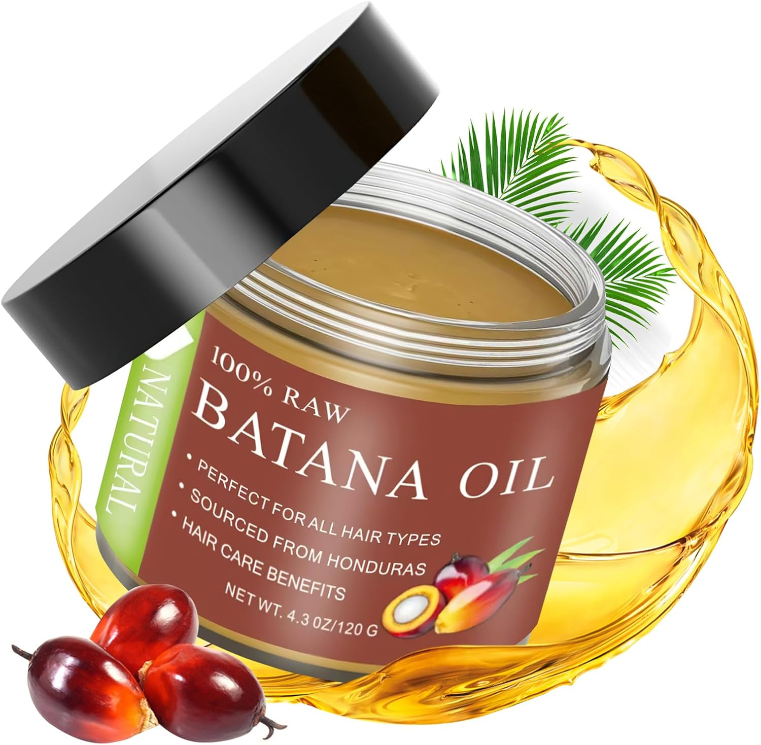 Pure Raw Batana Oil for Hair Care Batana Oil from Honduras Repair Hair Unrefined and Organic Hair Oil Natural Batana Hair Masks(4.23Oz-04) V5 image number 1