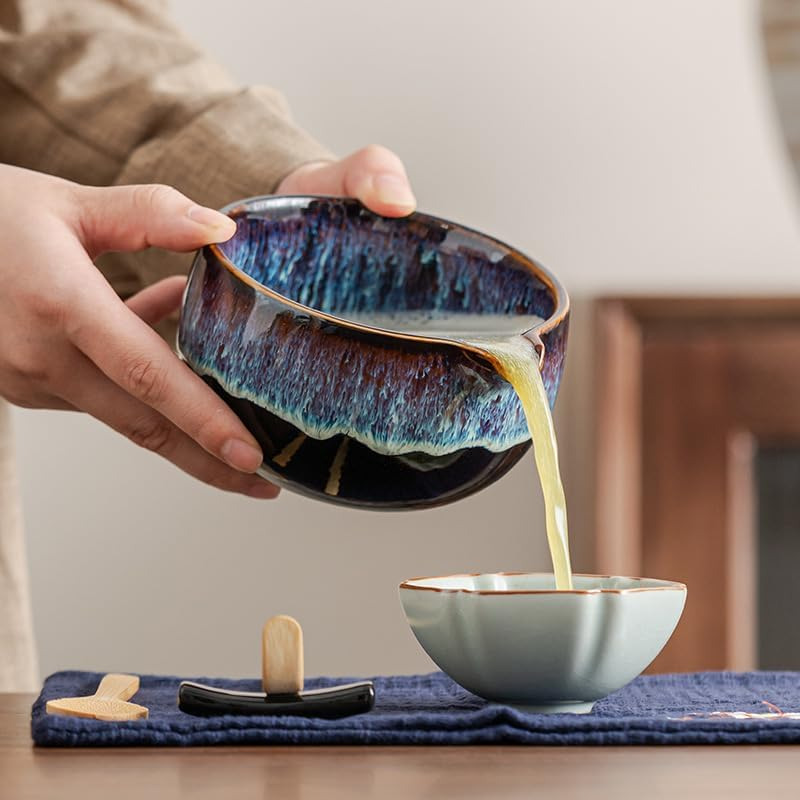 Myrthra Matcha Whisk Set - 8PCS Japanese Matcha Tea Kit for Traditional Tea Ceremony, Japanese Tea Making Tools with Whisk, Ceramic Bowl, Scoop,Tea Mat, Blue&Purple image number 2