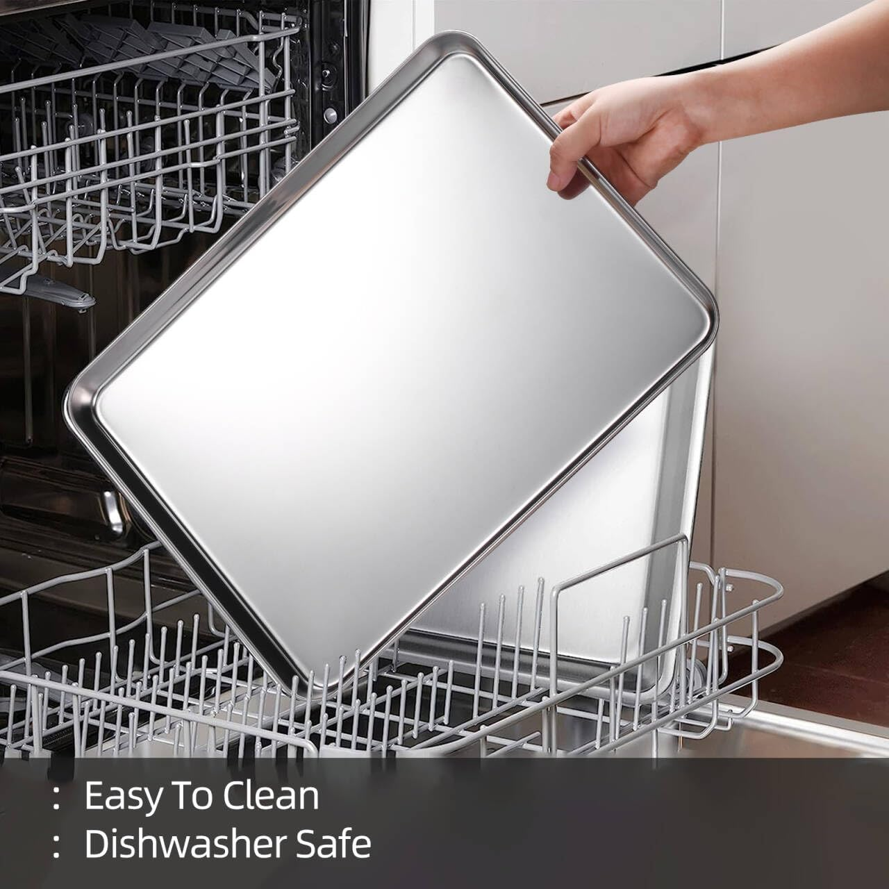 Baking Sheet with Cooling Rack Set of 6, 3 Premium Stainless Steel Cookie Sheets and 3 Wire Racks, Kitchen Nonstick Baking Pans Set Includes 3 Different Sizes, Heavy Duty Non Toxic image number 4