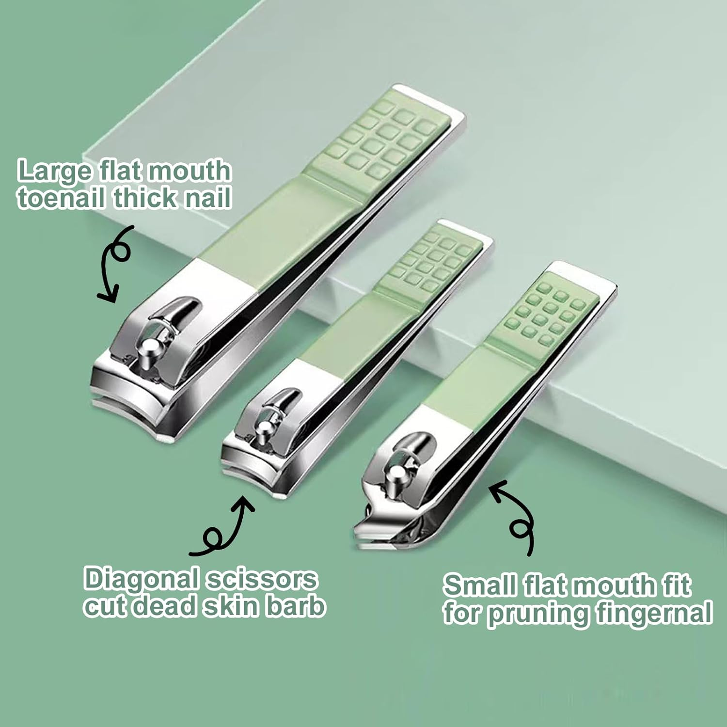 Manicure Pedicure Kit 10 in 1 Stainless Steel Nail Clippers Travel Essentials Portable Nail Care Set with Zippered Case（Green） image number 3