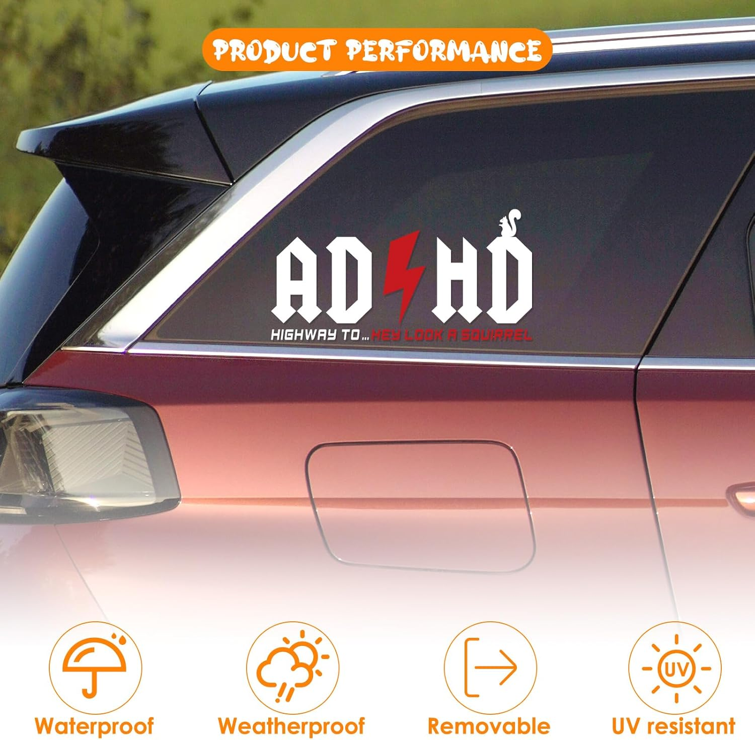 Aolamegs 2 Pcs ADHD Stickers - AD/HD Highway to Hey Look a Squirrel, 8" X 4" Funny Vinyl Truck Decals for Windows, Cars, Trucks, Laptops, Water Bottles image number 5