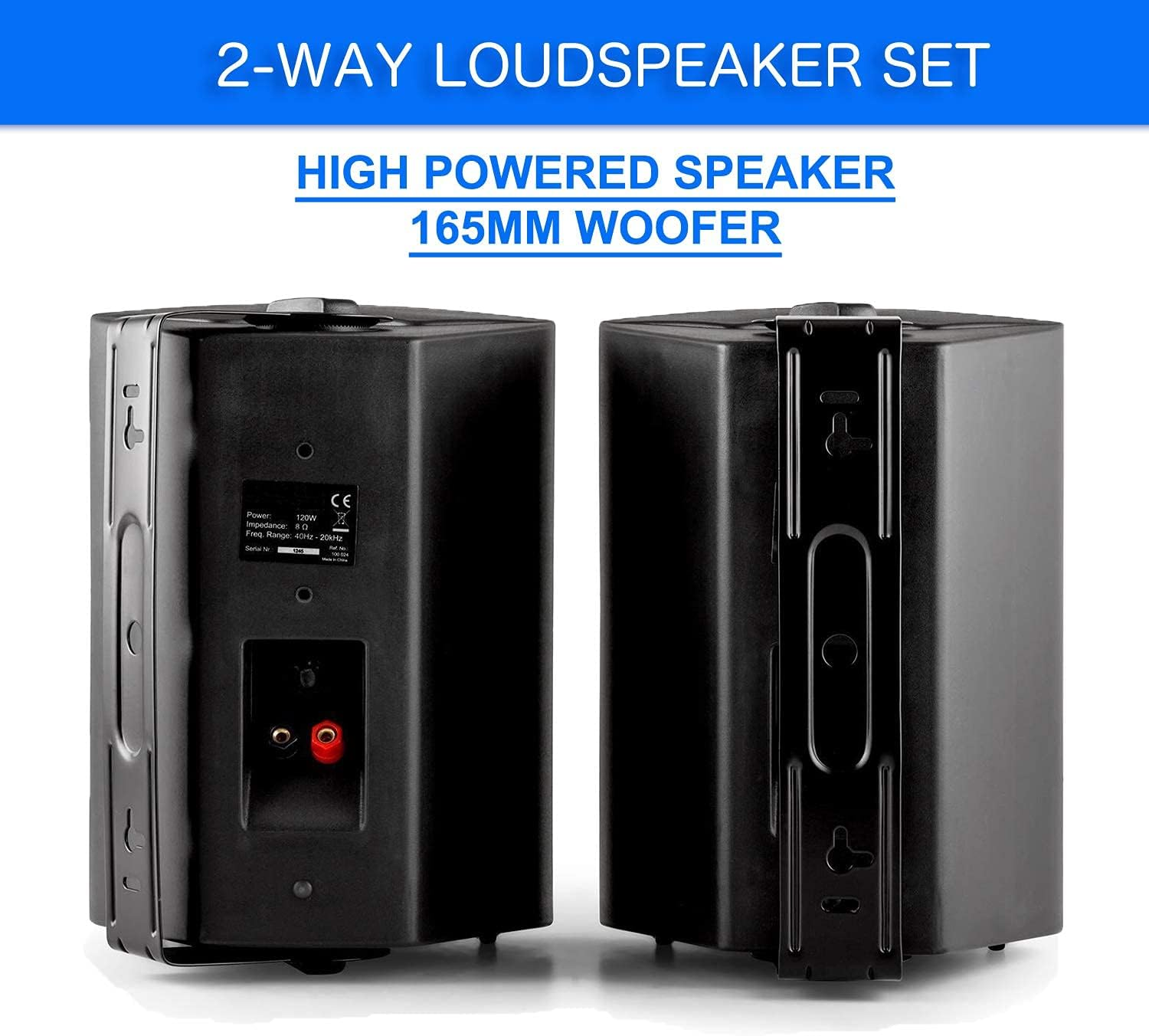 Black Passive Speakers Pair 6.5" 120W Wall Mount Bracket 2 Way Bookshelf Stereo DJ PA