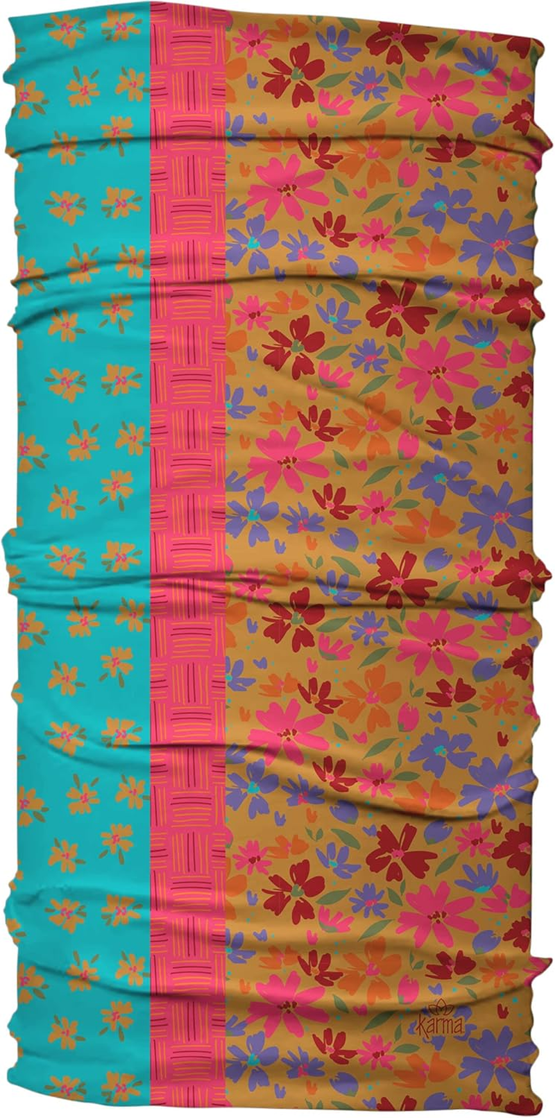 Karma Teal/Apricot Split Floral Headband for Women - Wide - Fabric Headband and Stretchy Hair Scarf - Teal/Apricot image number 2