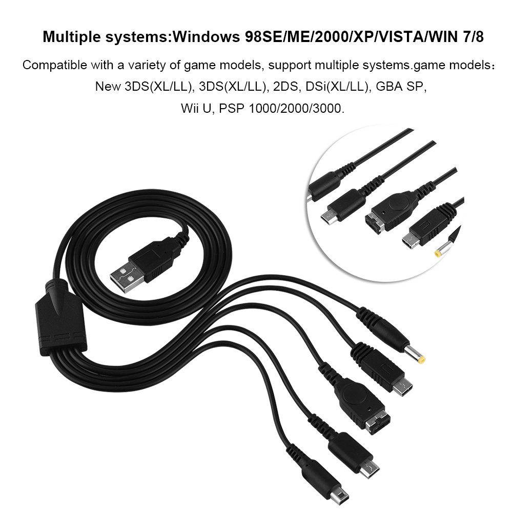 Wisoqu 5 in 1 USB Charger Cable for New 3DS/3DS(XL/LL), 2DS, Dsi(Xl/Ll), GBA SP, Wii U, 1000/2000/3000, Multifunctional USB Charging Cord 3.93Ft image number 6