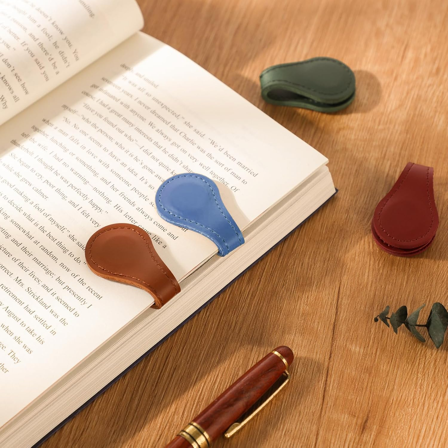 6Pcs Magnetic Leather Bookmarks - Personalized Vintage Handmade Bookmark Page Holder, Portable Magnetic Non-Slip Bookmarks, Practical Gifts for Family, Friends, Lovers and Students image number 3