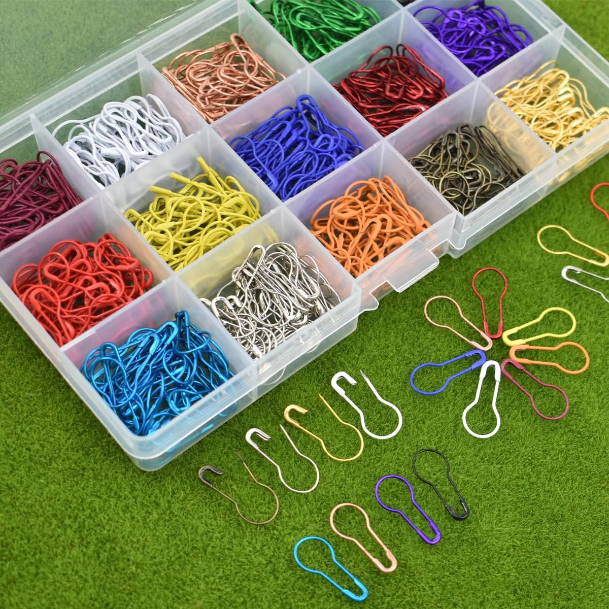 600Pcs Gourd Safety Bulb Pins 15 Colors Metal Crochet Stitch Markers Pear Shape Knitting Pins for Crocheting Clothing Tag DIY Craft Project with Storage Box image number 3