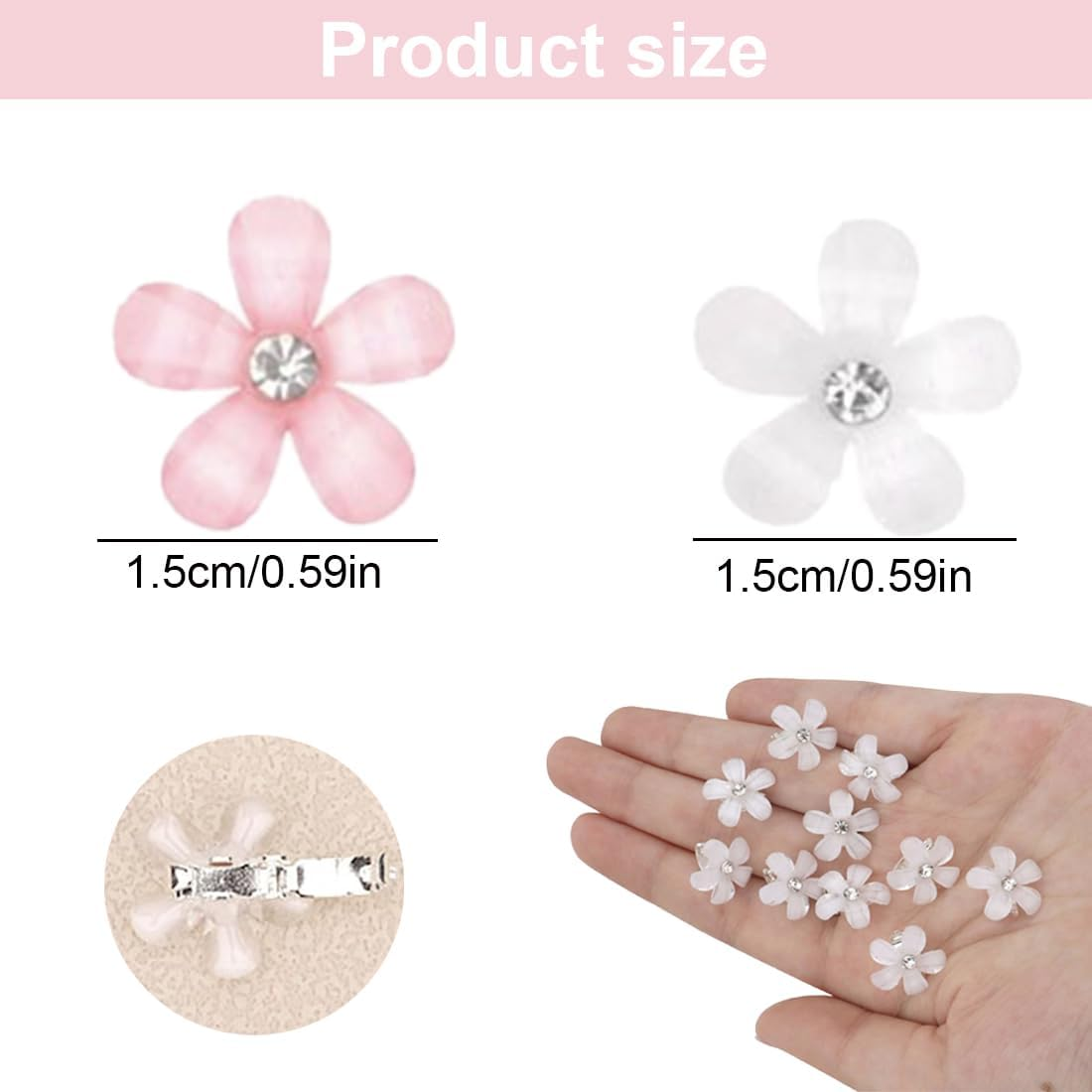 20 Pcs Mini Flower Hair Pins Rhinestone Cute Hair Pins Flower Hairpins Small Exquisite Hair Accessories Women Hairpins Flower Mini Hairpin Flowers (White+Pink) image number 2