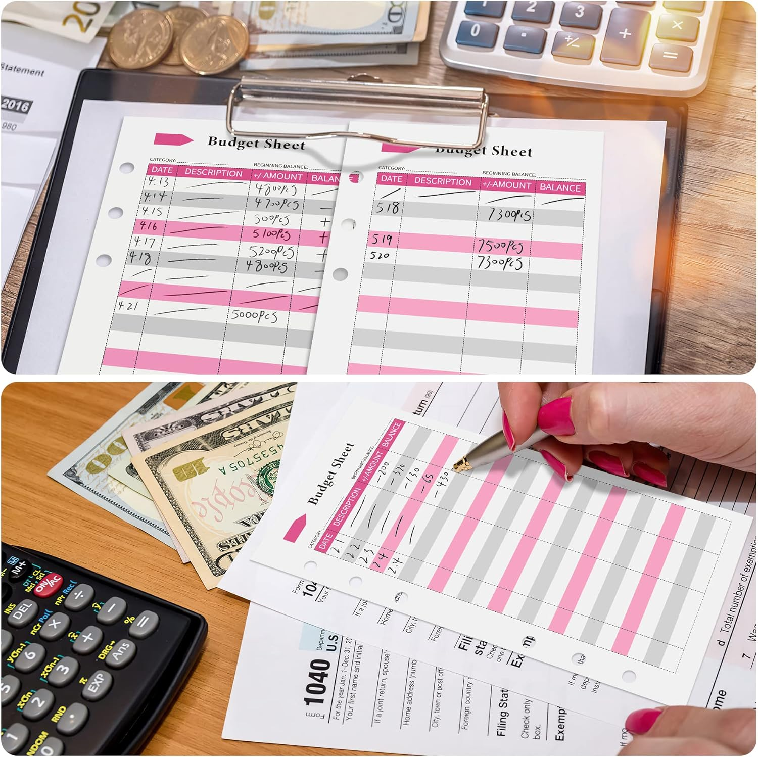 Ndsox 60PCS A6 Budget Sheets for Budget Planner Binder, 6-Holes Expense Budget Tracker Sheets, Spending Tracker Sheets, A6 Budget Binder Inserts Cash Ledger Book Wallet Bill Organizer, Pink image number 3